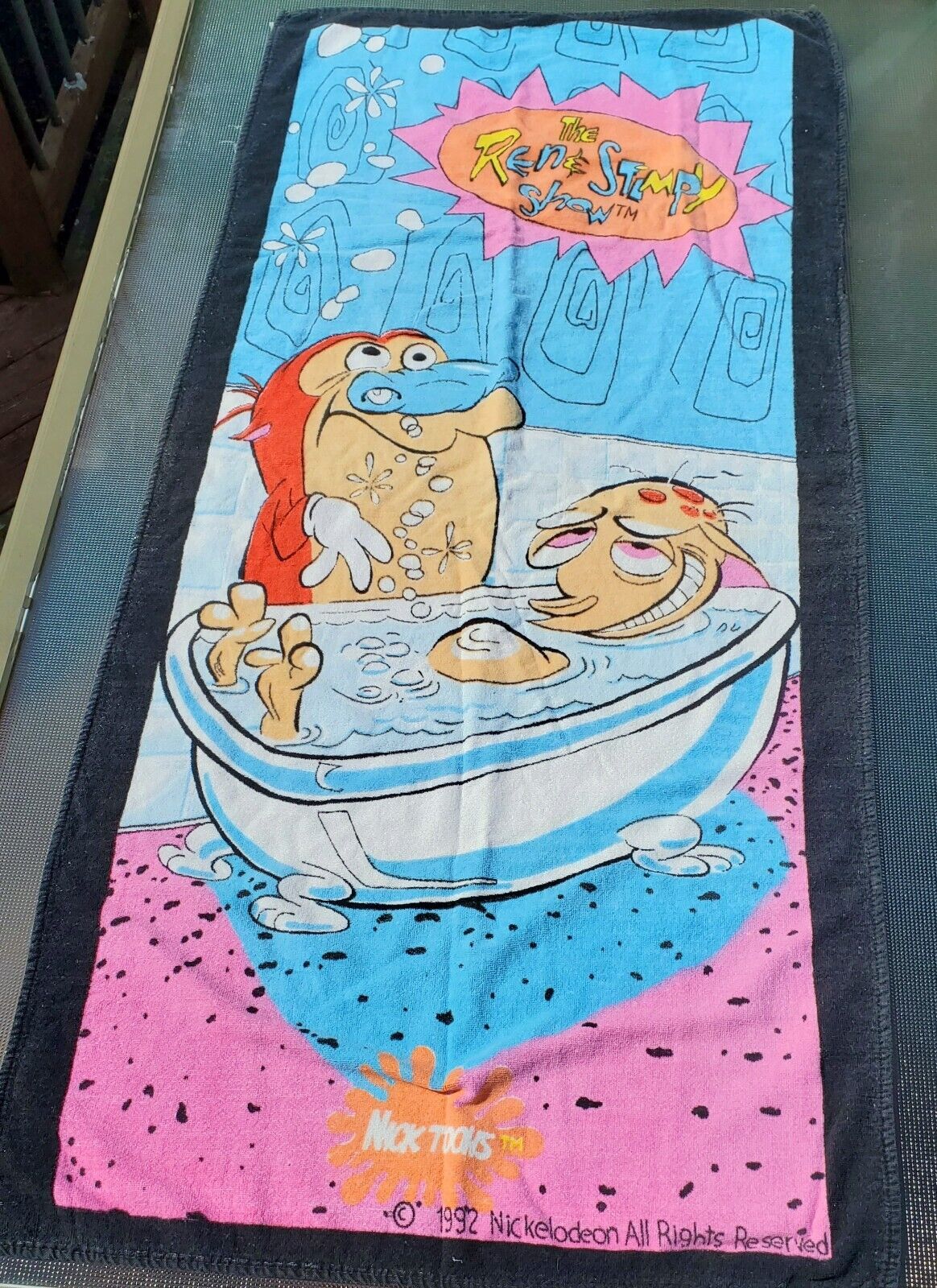 VINTAGE 1992 Nickelodeon THE REN & STIMPY SHOW Beach Towel OOAK Rare Excellent 
