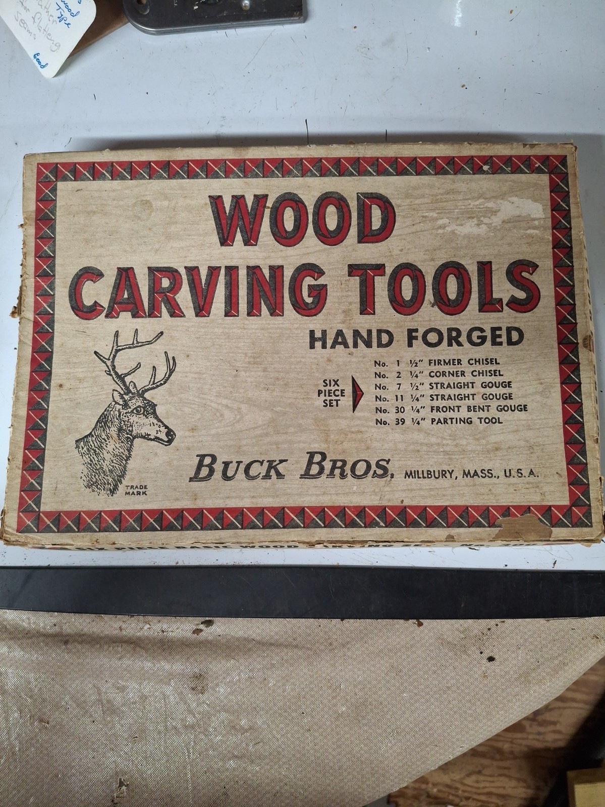 Vintage Buck Bros No. 300 6 Piece Wood Carving Chisel Gouge Tool Set USA Box