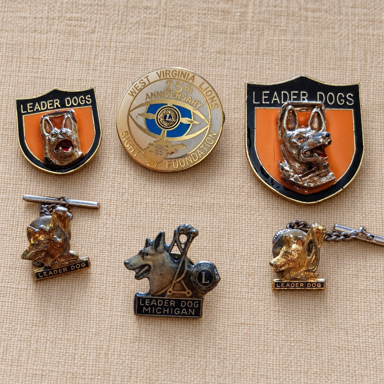 Vintage Lions Club Leader Dogs Guide Dog Pins & Tie Tacks Lot of 6