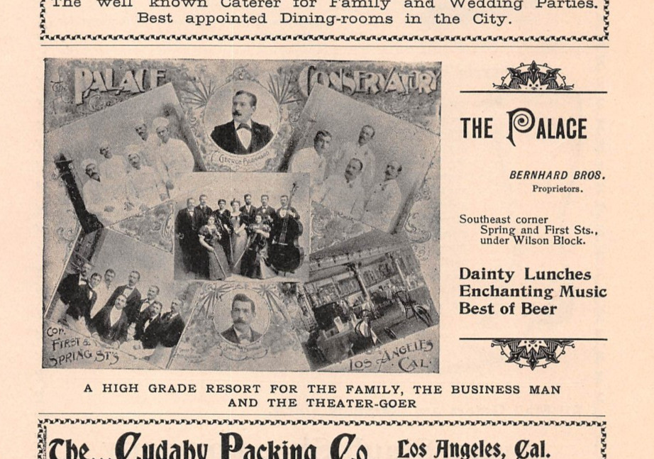 antique 1898 ad PALACE CONSERVATORY Los Angeles CA Dinner & Musical Ensembles