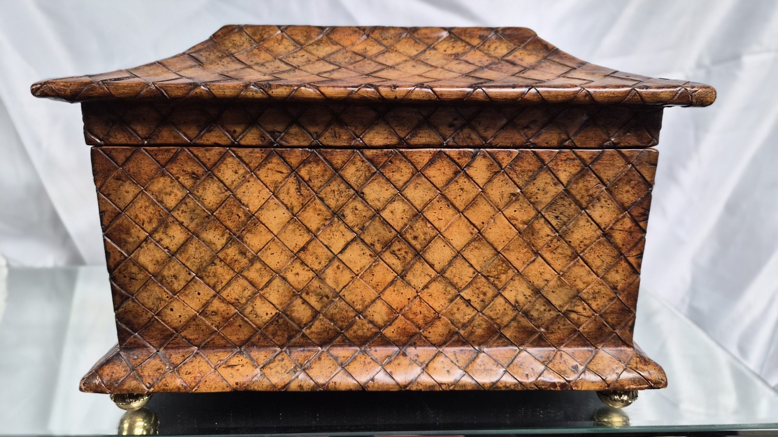 Vintage Carved Wood Storage Box 12\
