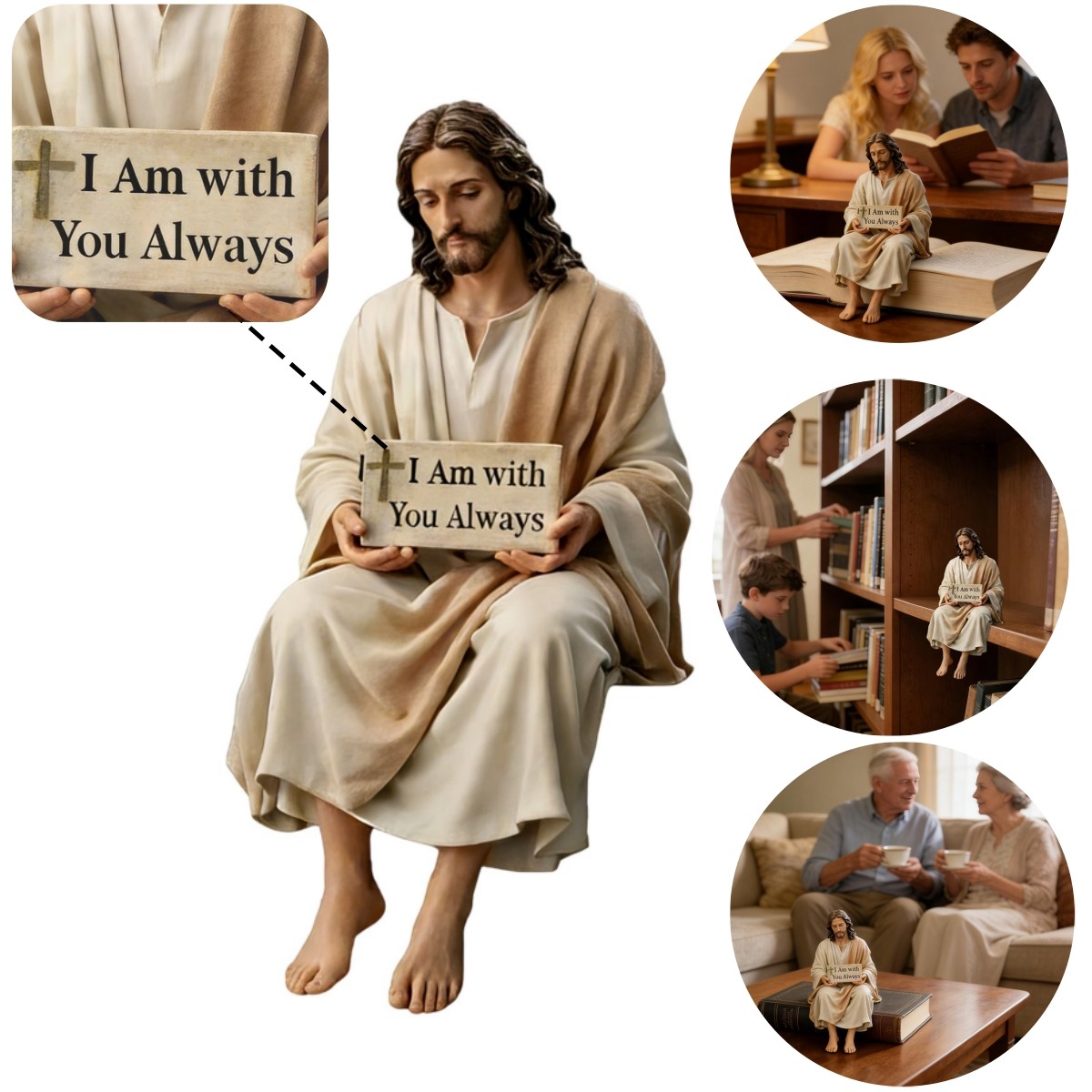 Sitting Jesus Christ Statue Religious Resin Jesus Figurine I am with you always