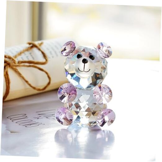  Pink 3D Little Bear Crystal Figurine Paperweights Glass Xmas Decor Pink Bears