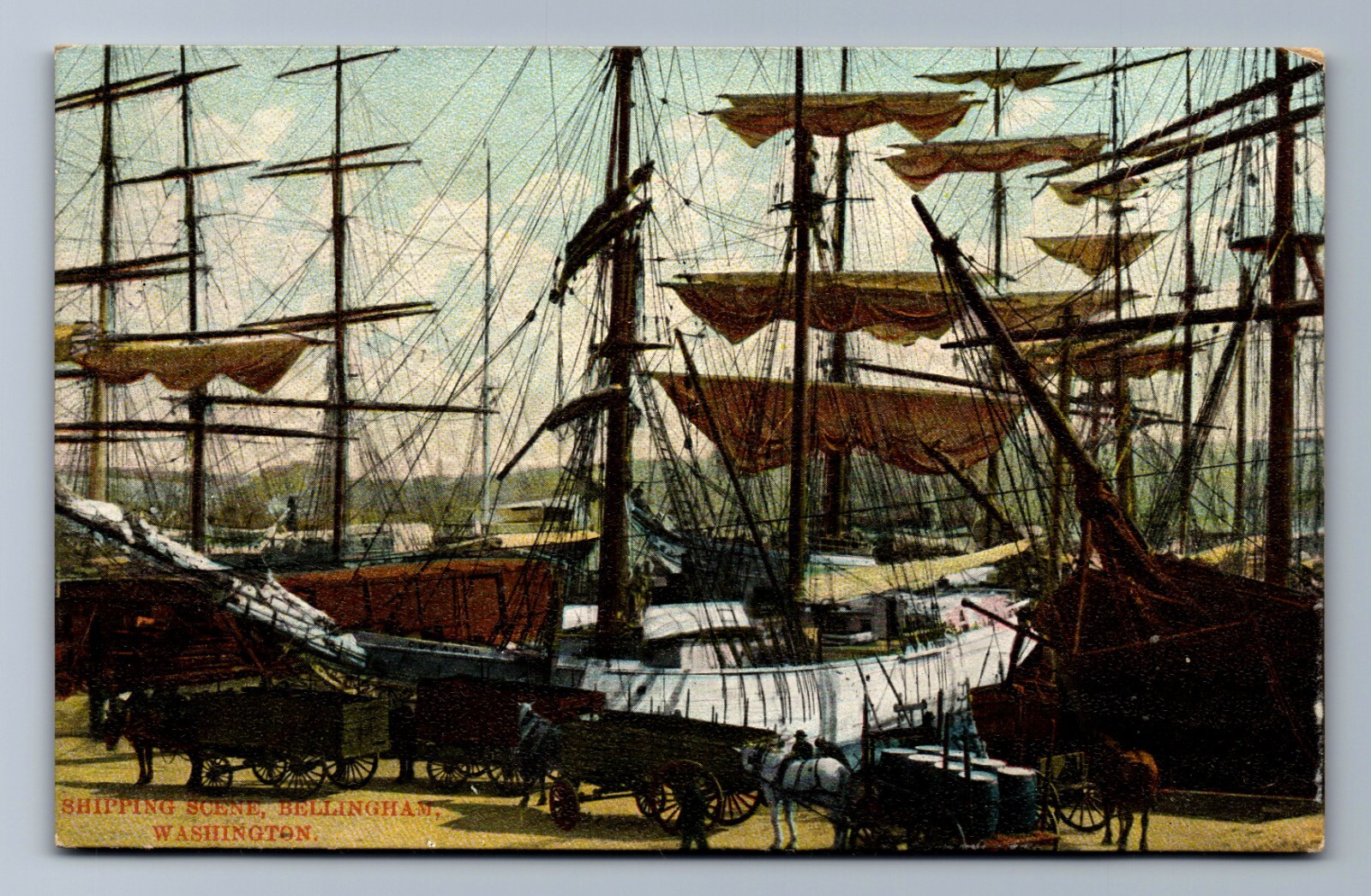 C.1907 SHIPPING DOCK, WAGONS, BELLINGHAM, WA ENGBERG\'S PHARMACY Postcard P13