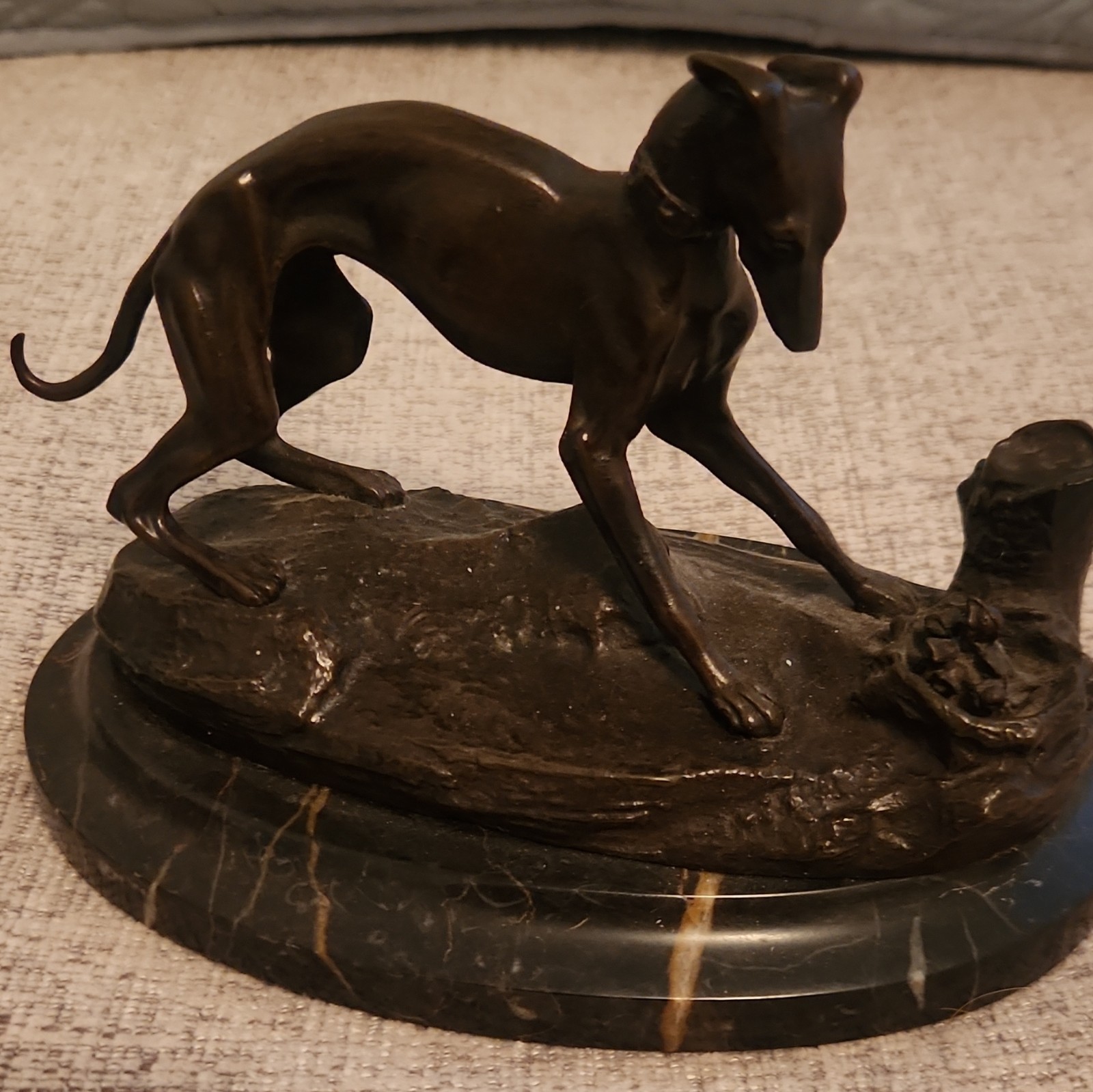 Bronze Whippet Dog W/Chick's  Pierre Jules Mene, Not Signed.