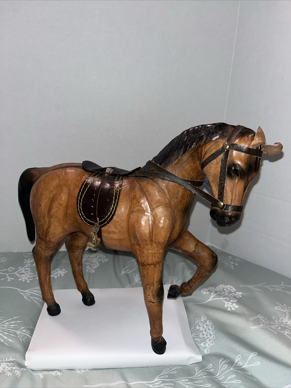 Vintage Leather Wrapped Horse Figurine Statue