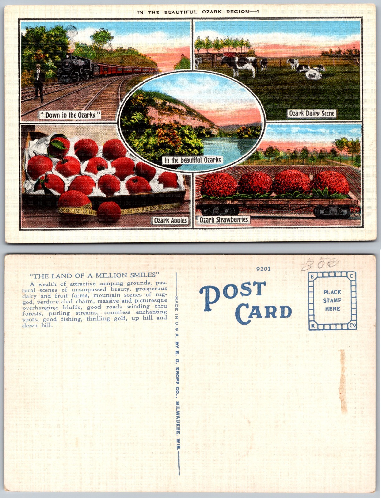 Exaggeration Ozark Region Apples Strawberries Train Cows Postcard