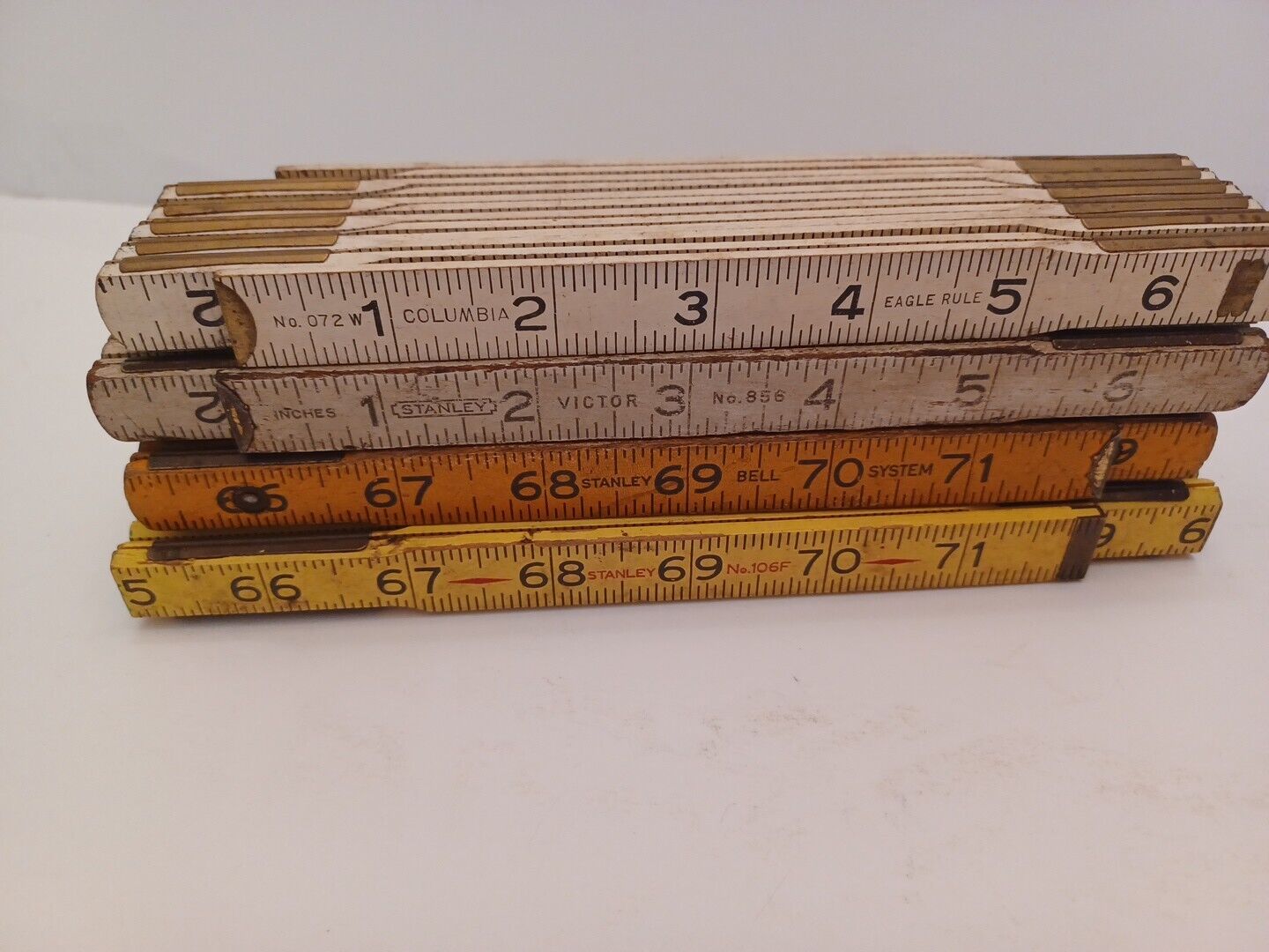 Lot Of 4 VTG STANLEY/COLUMBIA FOLDING WOODEN RULERS/MRASUREMENT RULES USED