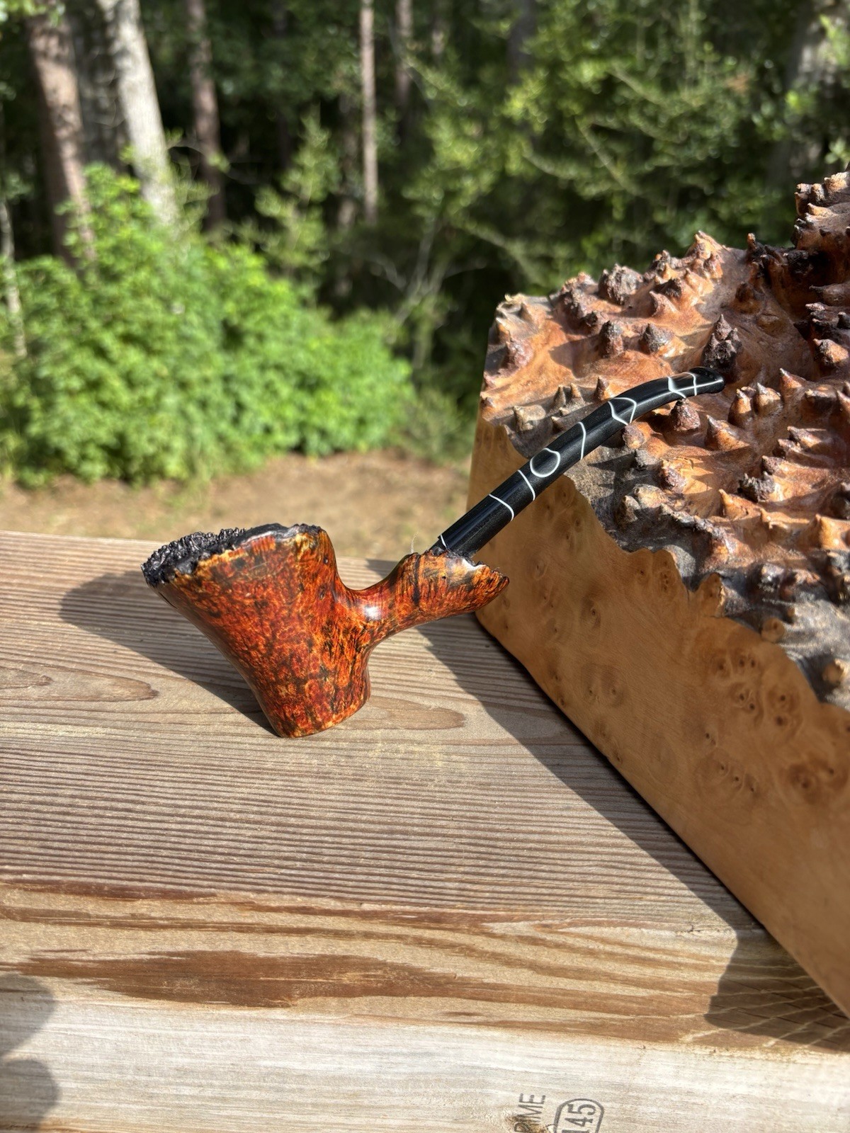 Maple wood freehand Dublin sitter with black ripple acrylic stem