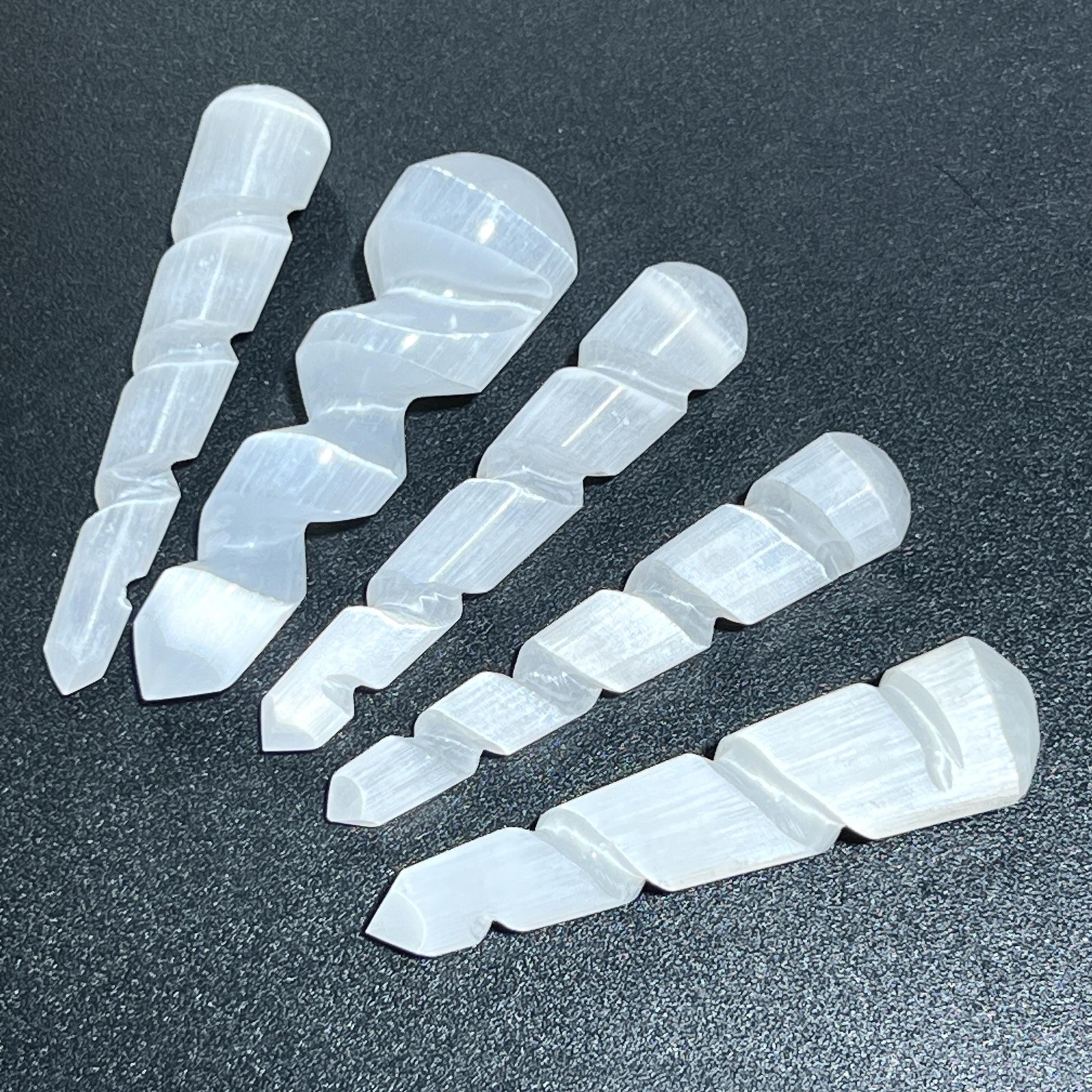 Selenite Satin Spar Crystal Spiral Unicorn Wand Carving Wholesale Gemstone Decor