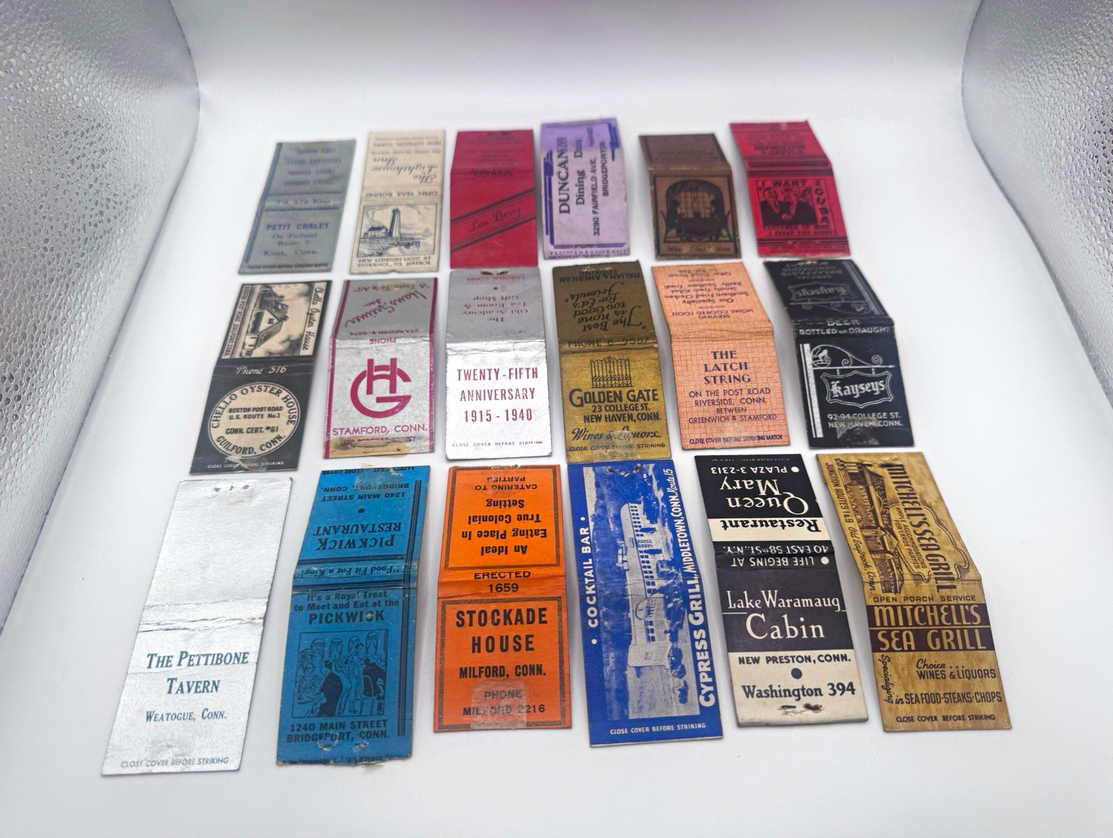 18 Vintage Connecticut Matchbook Covers Restaurants Inns Taverns Advertising Lot