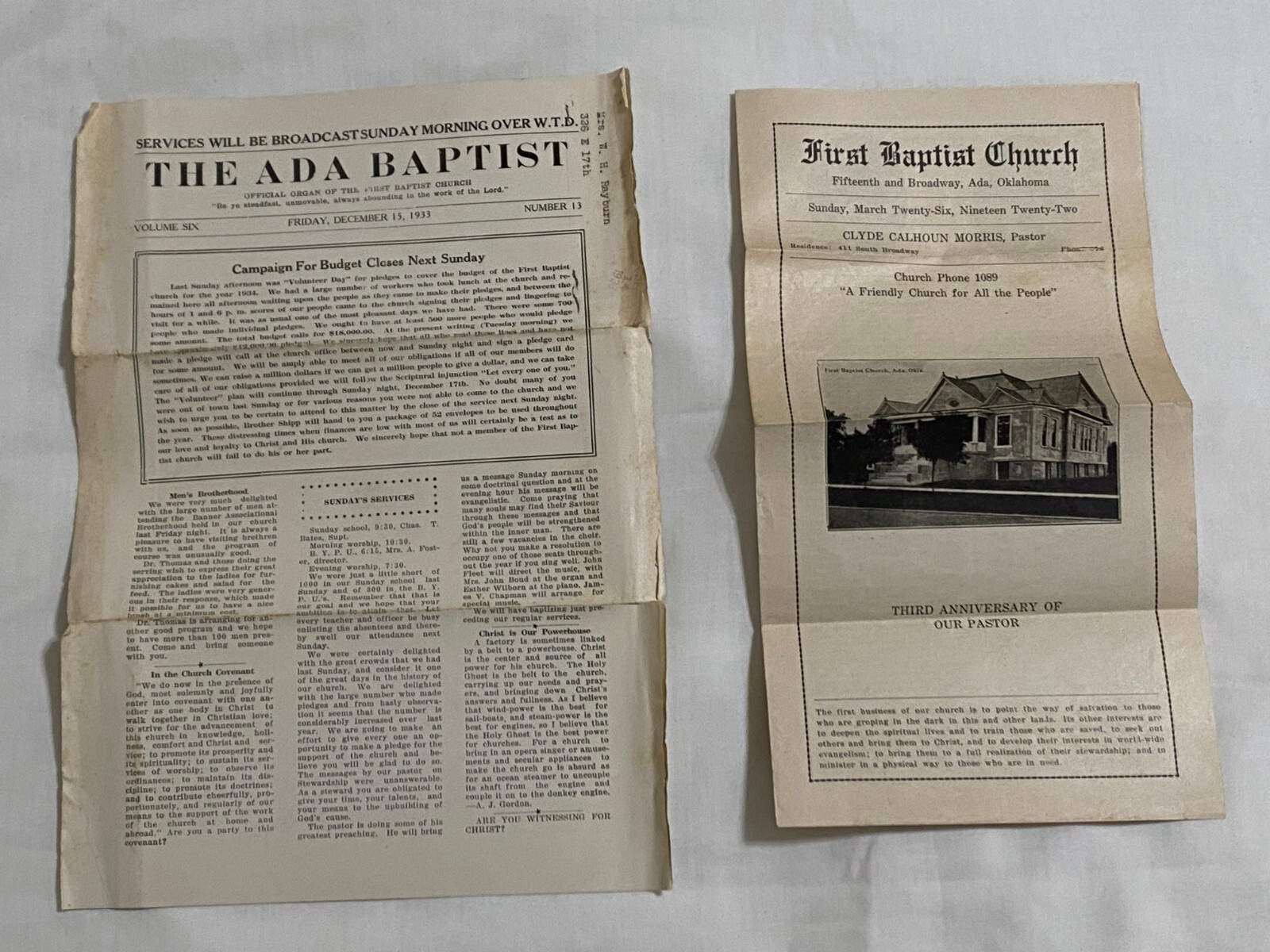 1920s 1930s Baptist Church Newsletters 1922 1933 Oklahoma