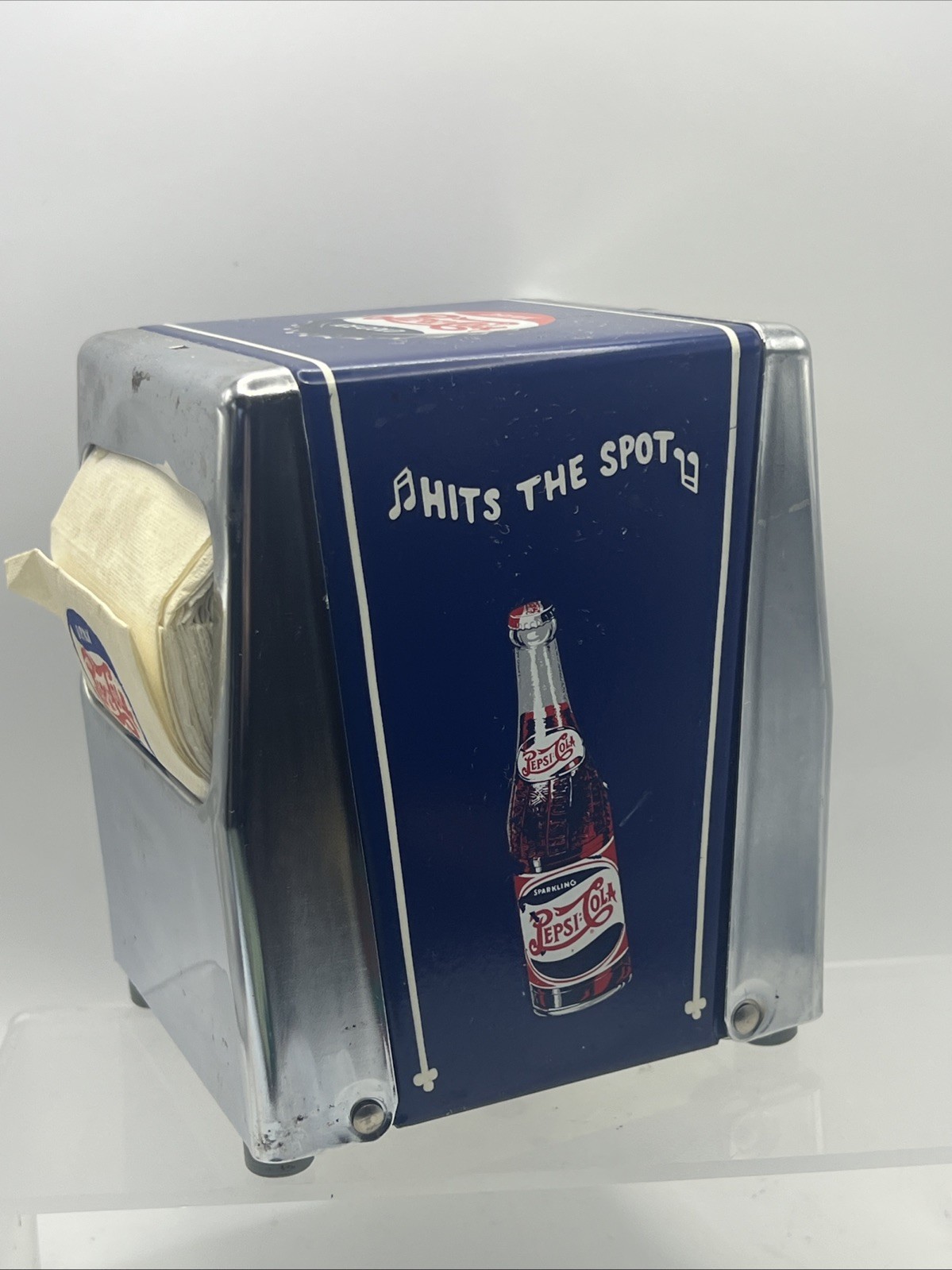 Vtg 50s Pepsi-Cola Napkin Holder Ice Cold Delicious Hits The Spot Napkins