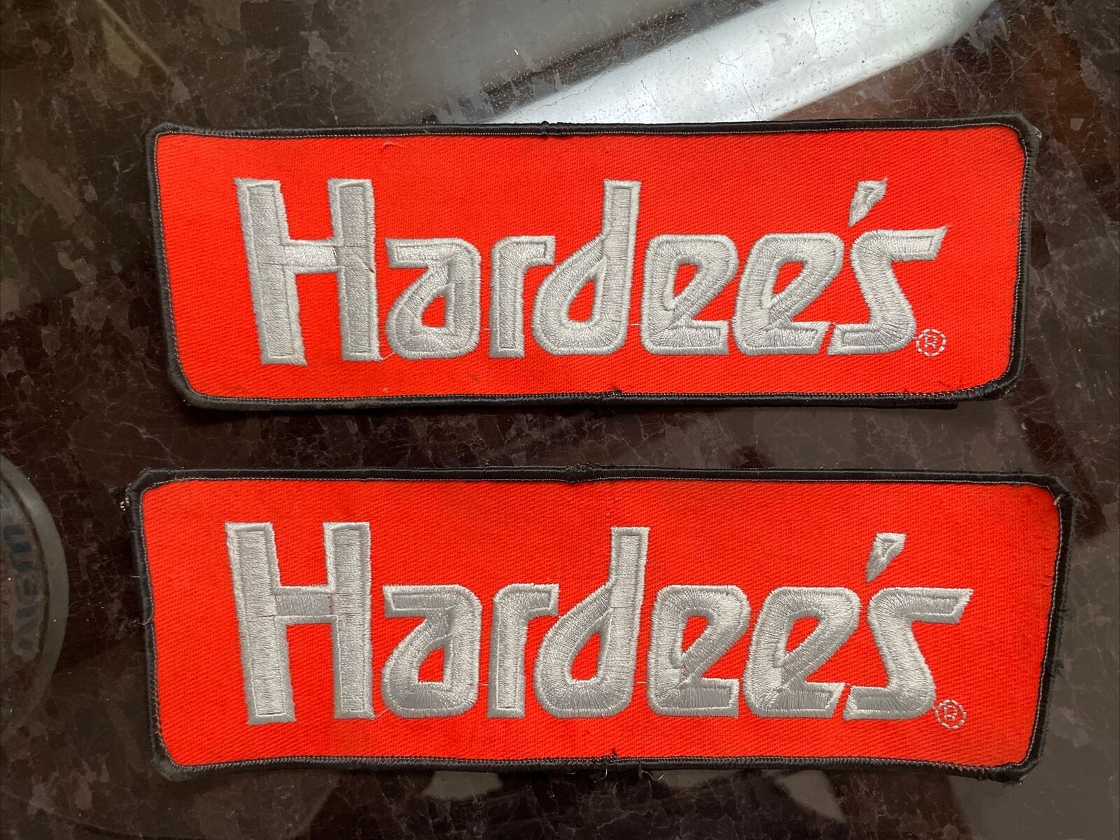 Official Hardee’s Vintage Fabric Patch Orange Silver  9.5” X 3”