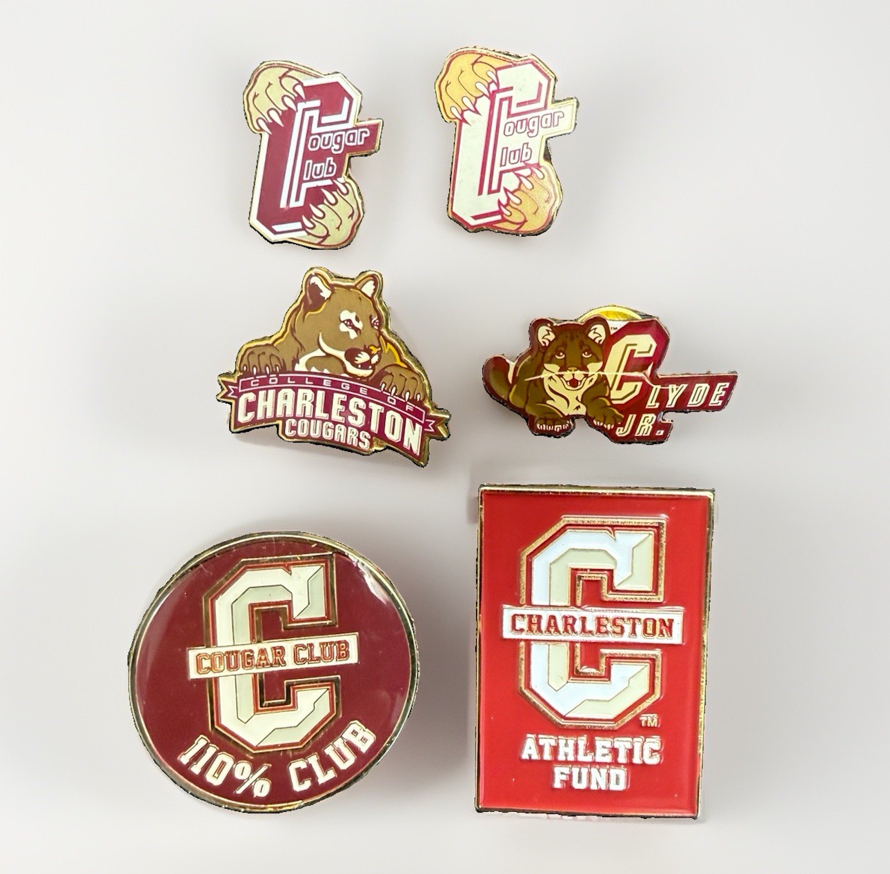 Lot of 6 College of Charleston Cougars Club Souvenir Pin Lapels South Carolina
