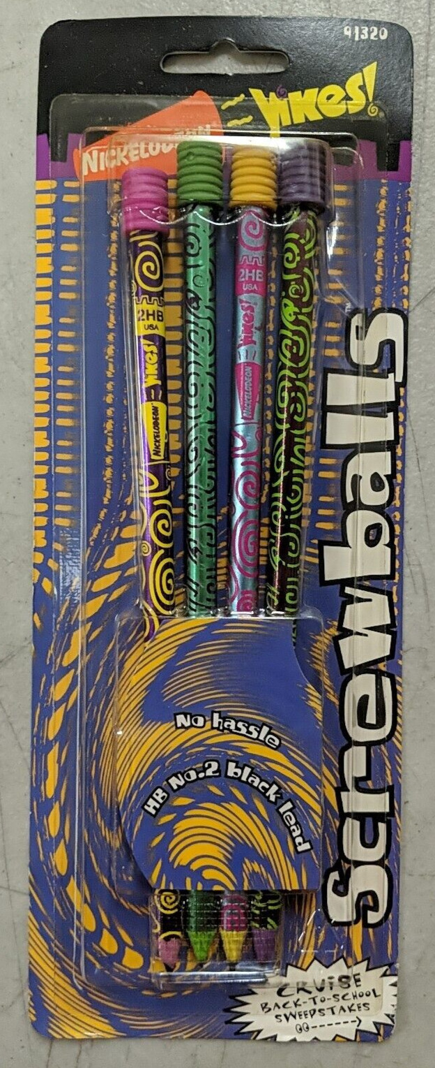 Yikes Screwballs 4 HB #2 Pencils Nickelodeon Vintage 1990's Berol Unused