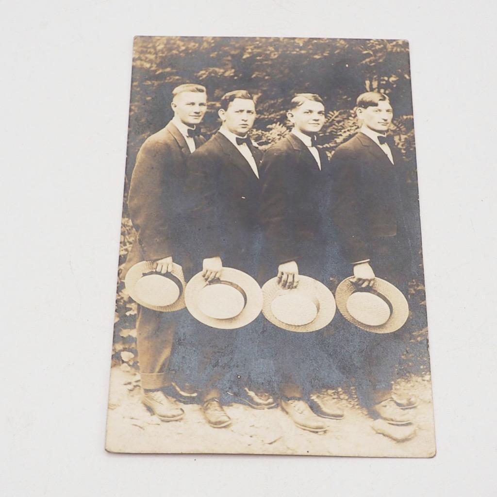 Antique Real Photo Postcard Men With Straw Hats