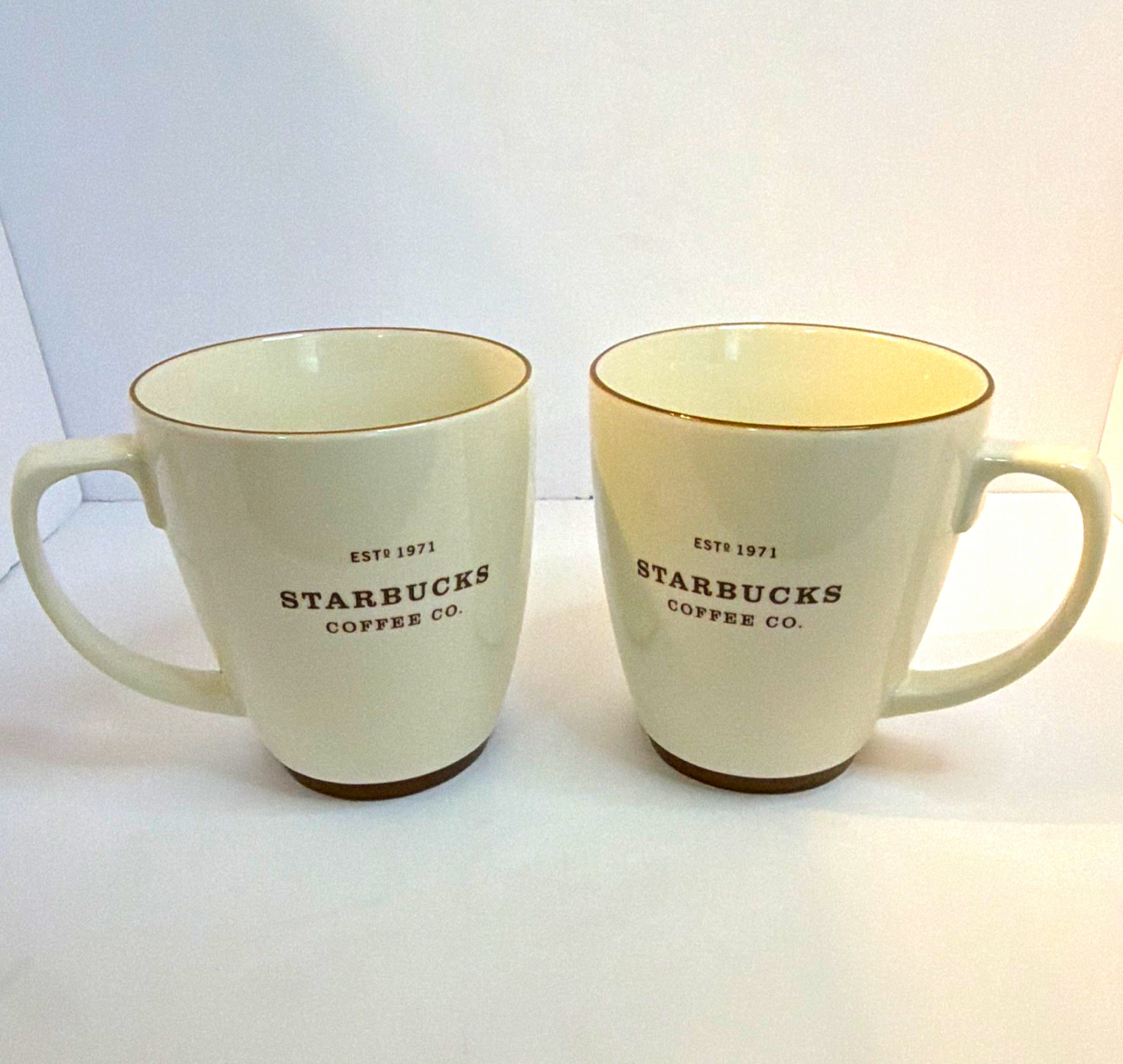Vintage Starbucks White Ceramic Mugs Set of 2 Brown Rim Coffee & Tea 2006
