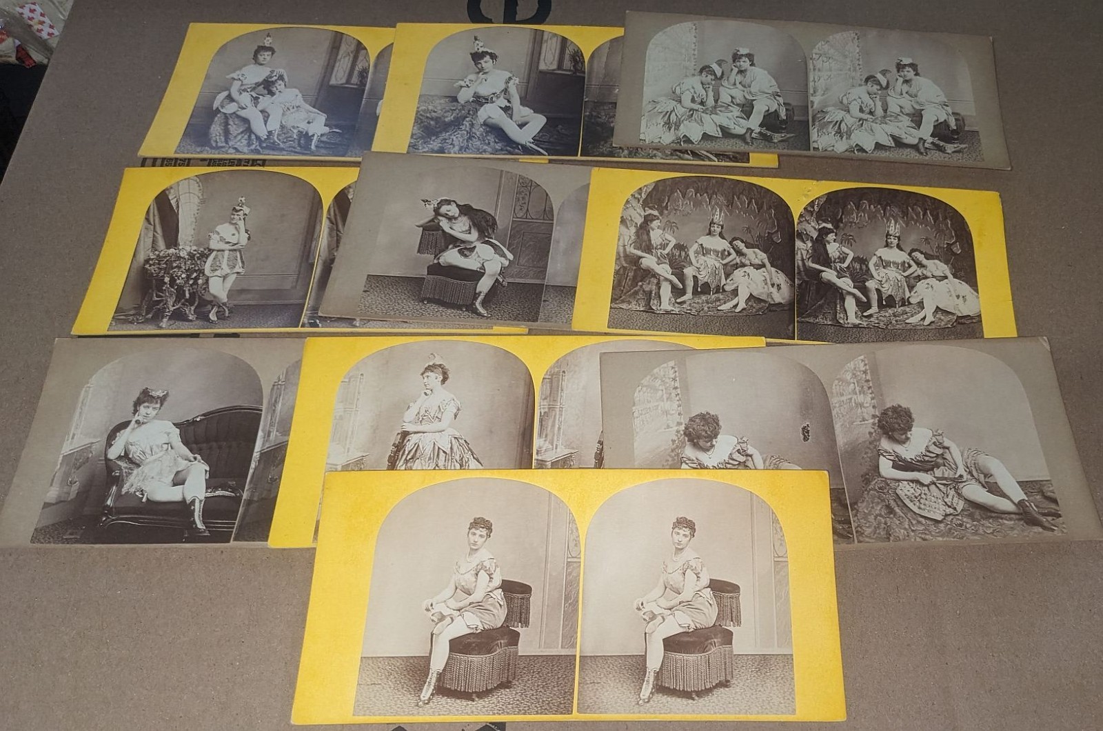 10 Early Stereoview Burlesque Ladies in Costumes Legs Theatrical Actresses