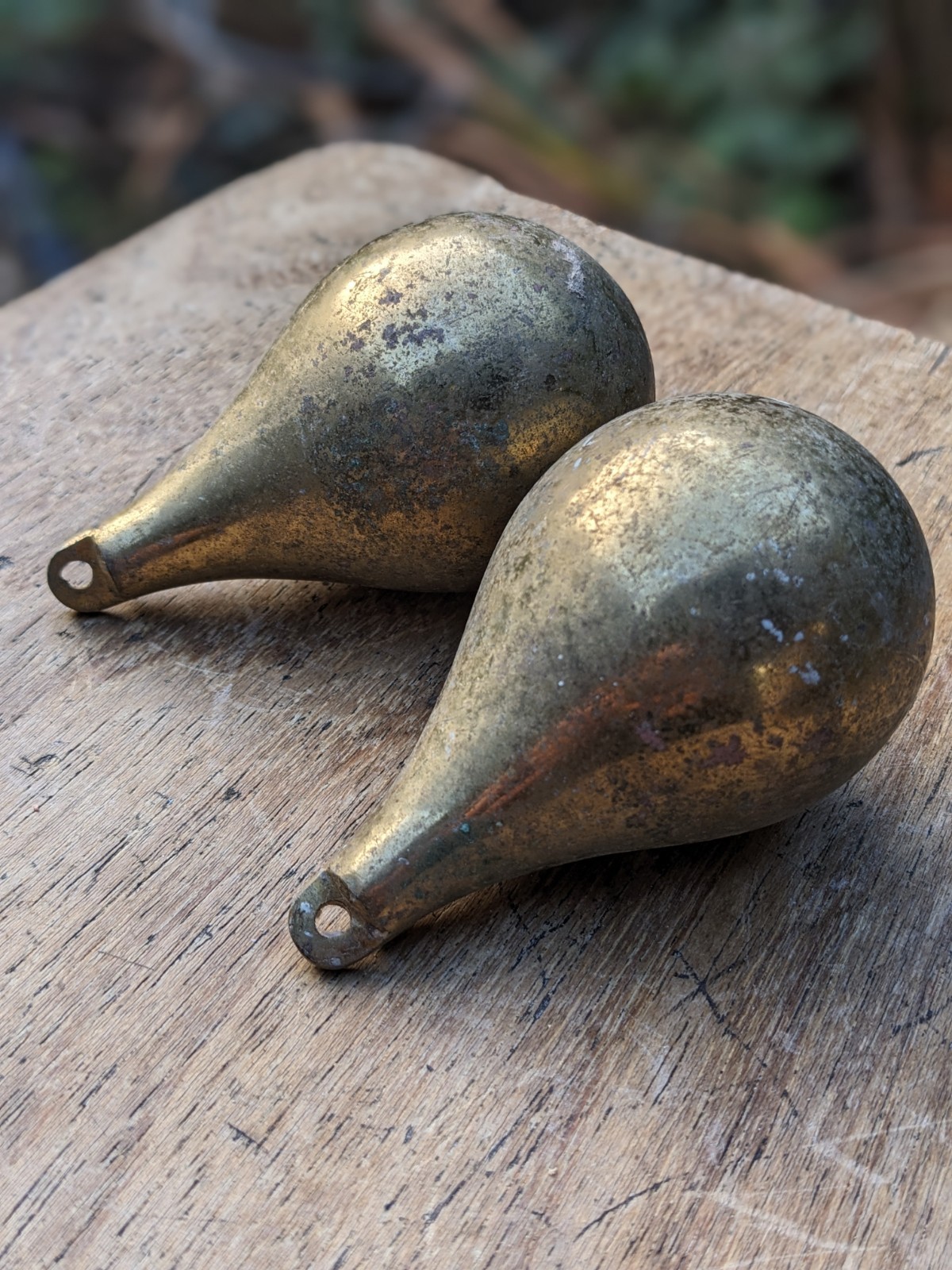 Vintage Dutch  Heavy Solid Brass Pair of Pear-Shaped Clock Weights