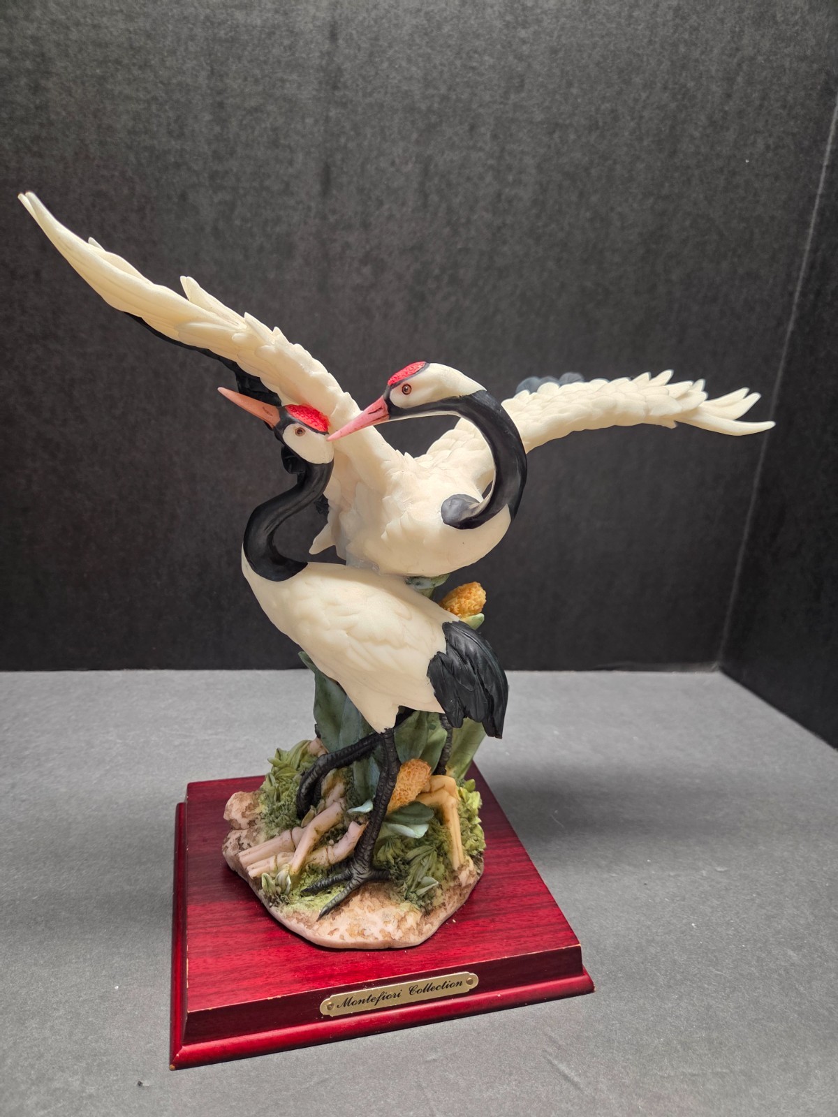 VINTAGE ITALIAN MONTEFIORI RED-CROWNED WHOOPING CRANES SCULPTURE~EXCELLENT