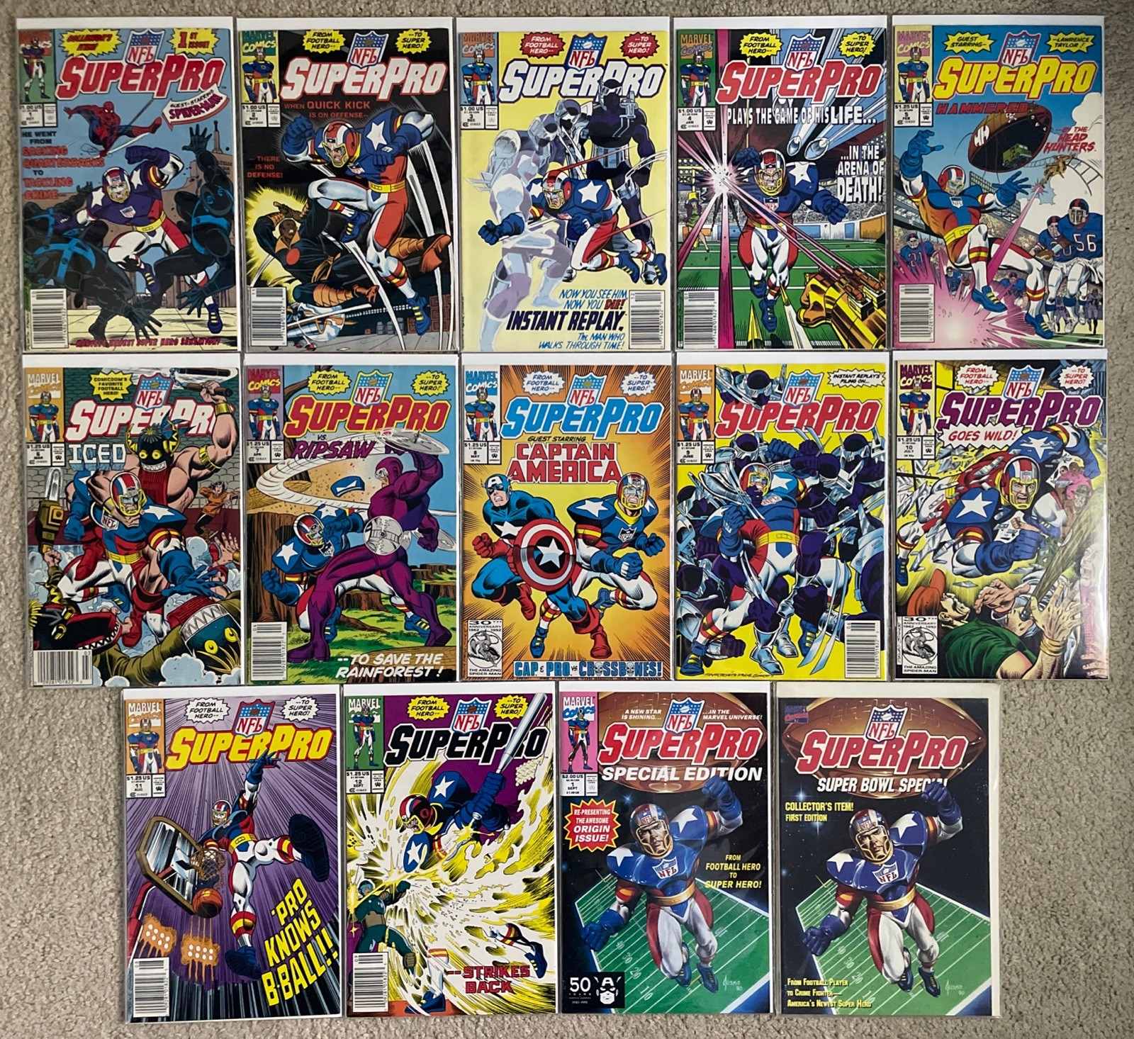 NFL SuperPro #1-12 +Super Bowl Specials Complete Series Set 1991 Marvel Comics