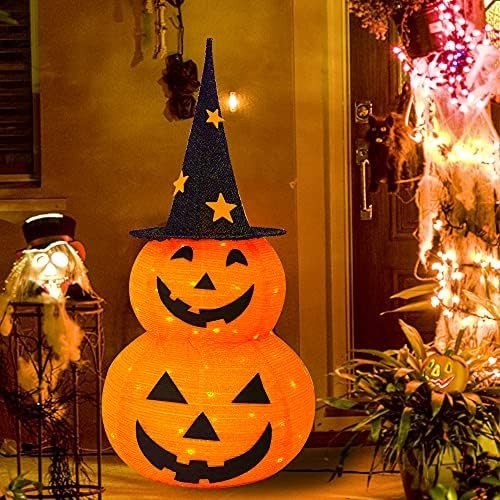 3FT Pre-Lit Halloween Pumpkin 50 LED 8 Modes Collapsible Jack O Lantern Decor