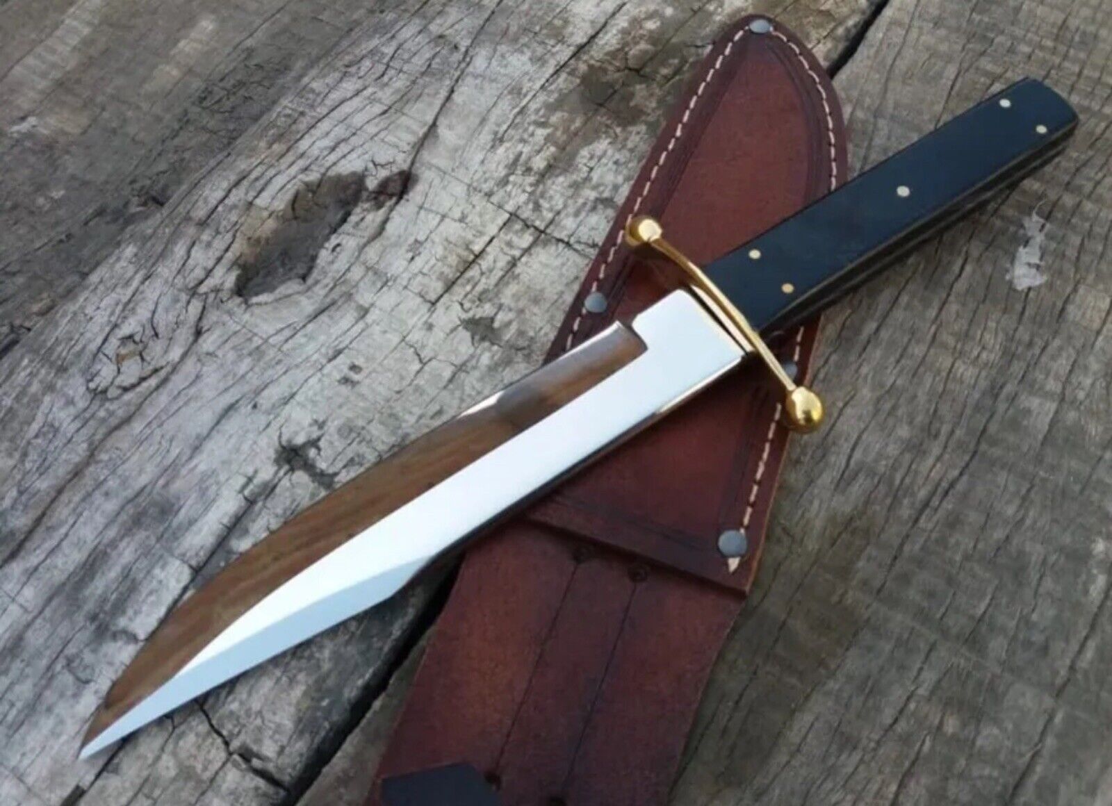 HIGH POLISHED MIRROR POLISH BOWIE KNIFE COFFIN SHAPE MICARTA HANDLE BOWIE KNIFE