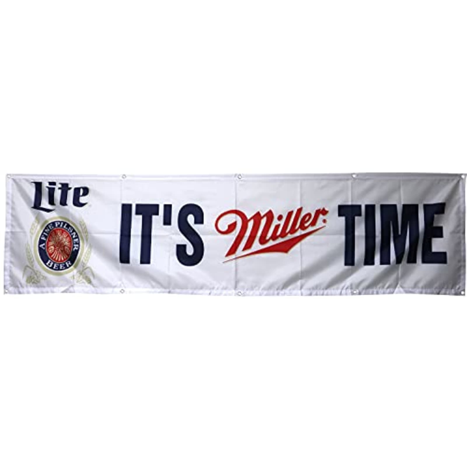 Miller Lite It\'s Miller Time Beer Flag Banner 2x8ft White Polyester 10 Grommets