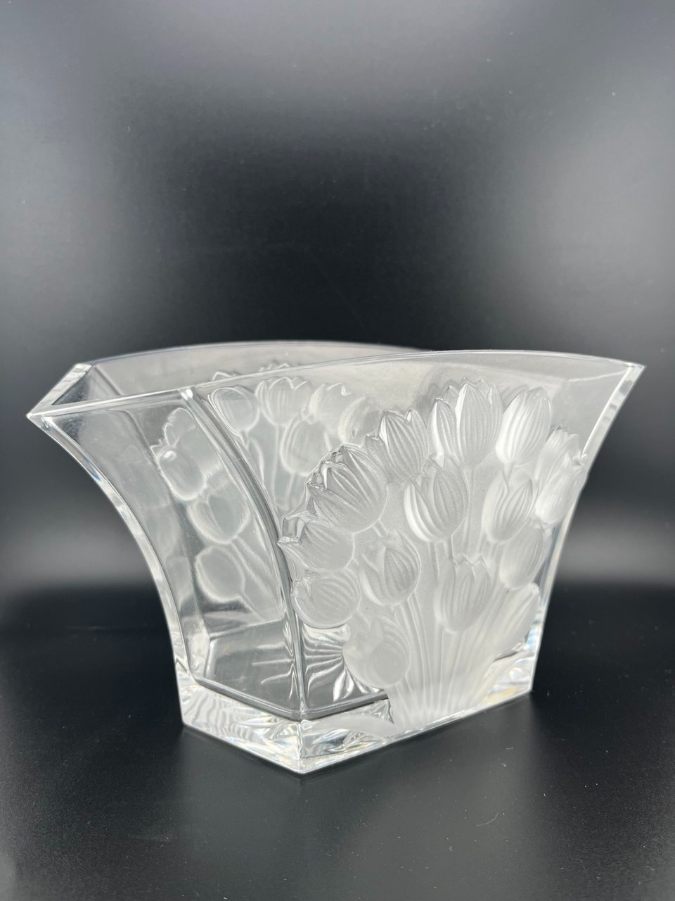 Bohemian Crystal Vase, Czech Republic, 24% Lead Crystal, Raised Clear Tulips Bohemian Crystal Vase, Czech Republic, 24% Lead Crystal, Raised Clear Tulips