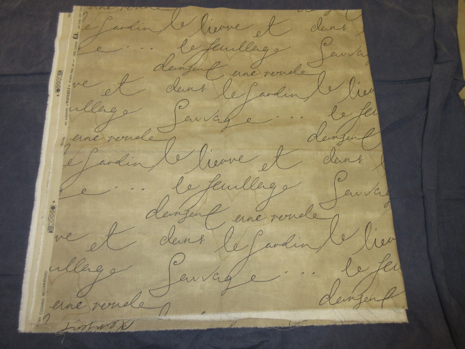 1.5 1 1/2 Yards WAVERLY Fabric - PEN PAL - French Script Mardi Gras - Tan/Black