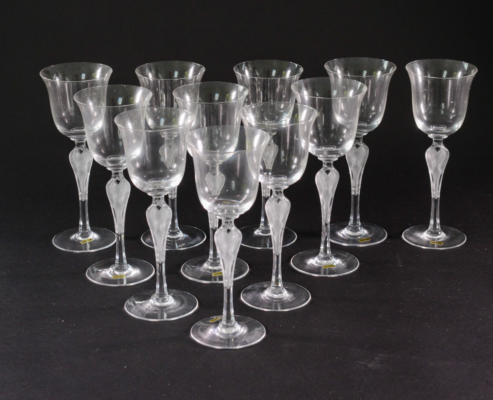 CARL FABERGE FOR FRANKLIN MINT ANNA PAVLOVA FROSTED STEMS SET OF 11 WINE GLASSES