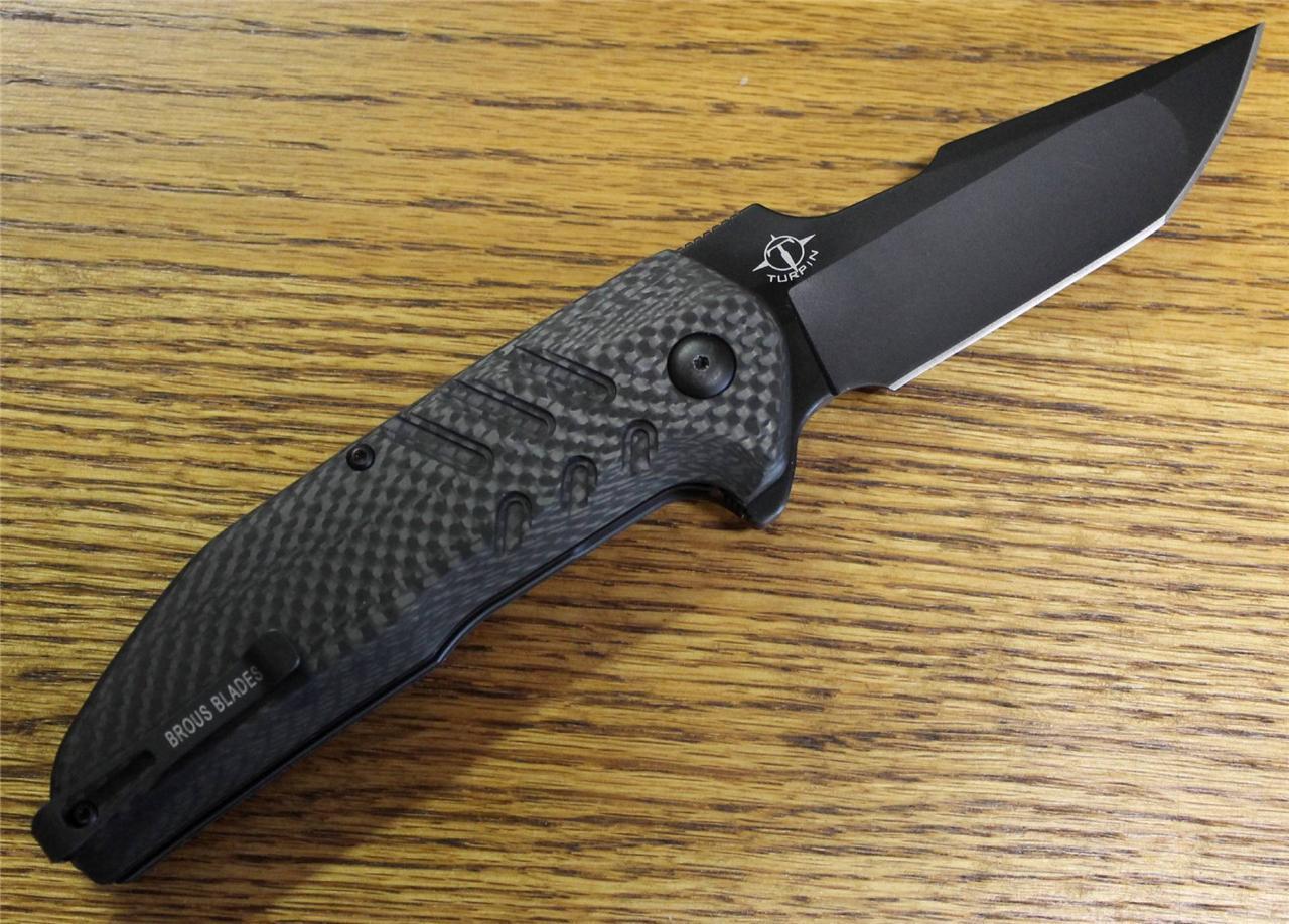 NEW Brous Blades STRIFE Flipper Knife BLACK D2 Carbon Fiber 1000 Made CHOICE S/N