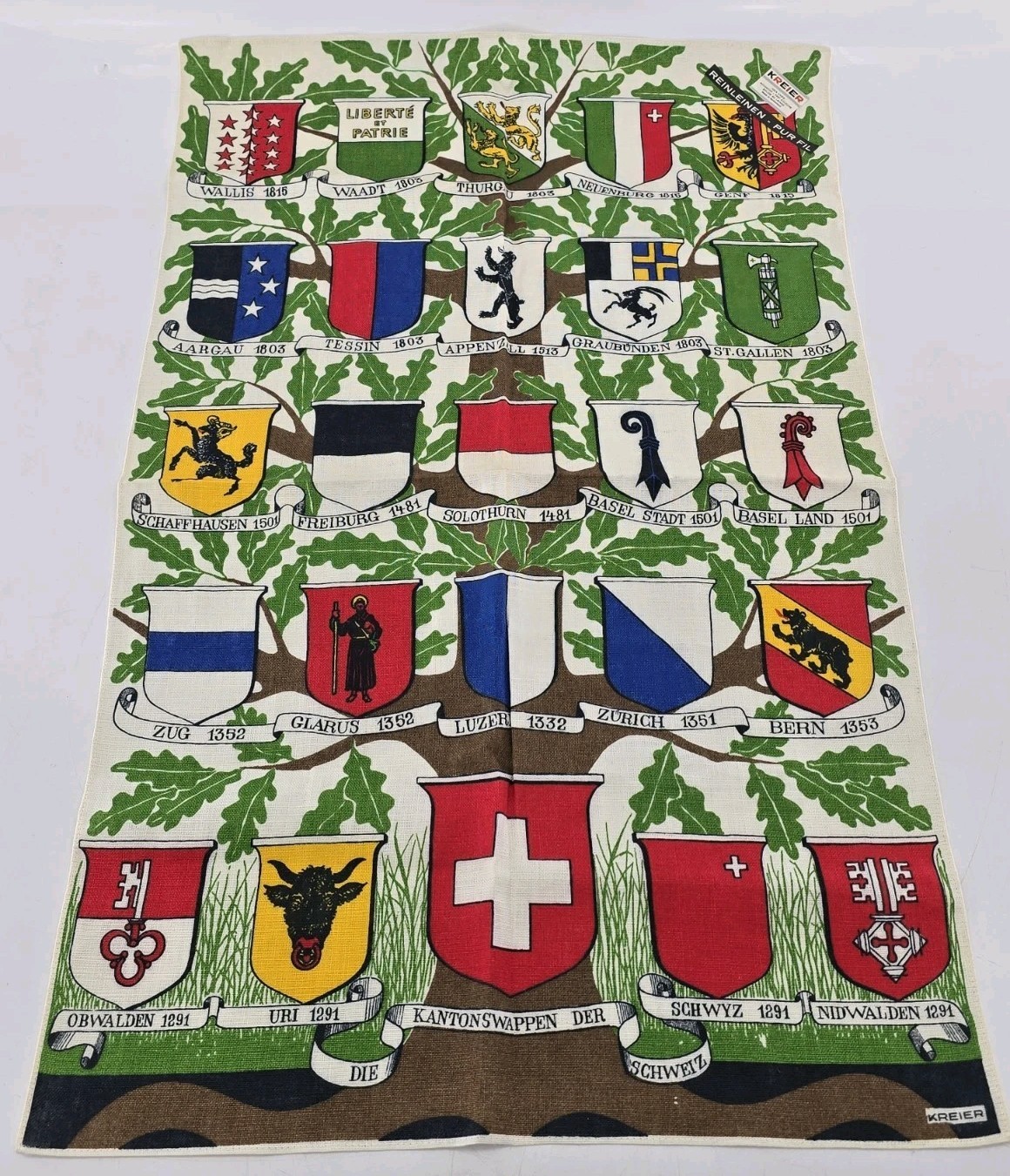 VINTAGE KREIER TEA TOWEL SWITZERLAND - COATS OF ARMS 17