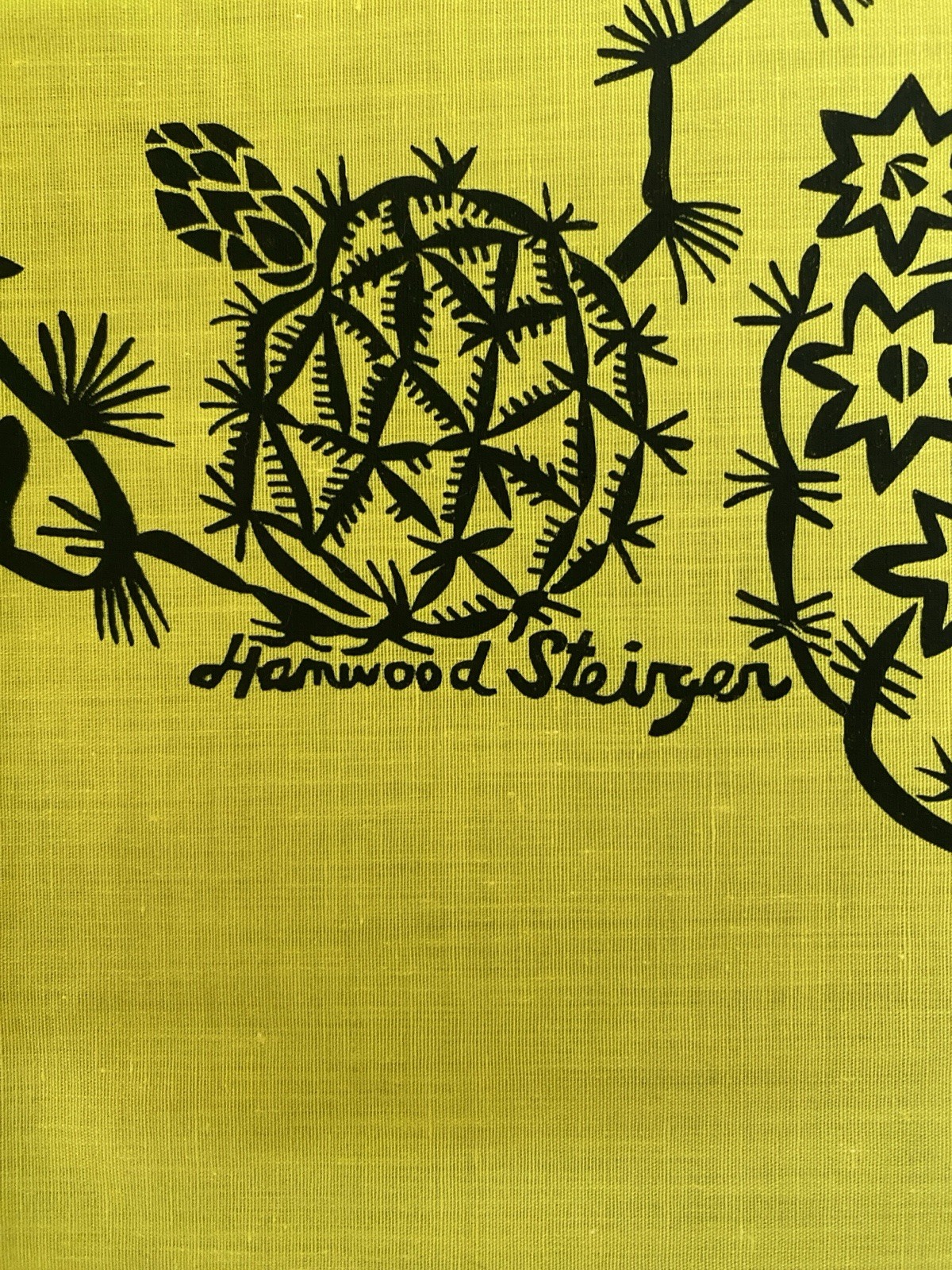 Vintage Harwood Steiger fabric 44x70 Cactus Quail Yellow Black Cotton
