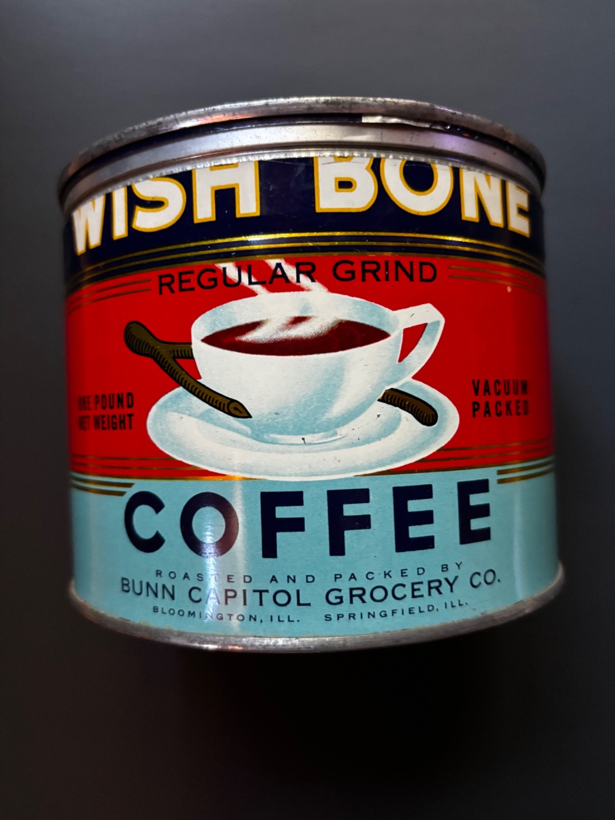 Nice 1949\'s Graphic Vintage 1 lb Wish Bone Coffee Tin can