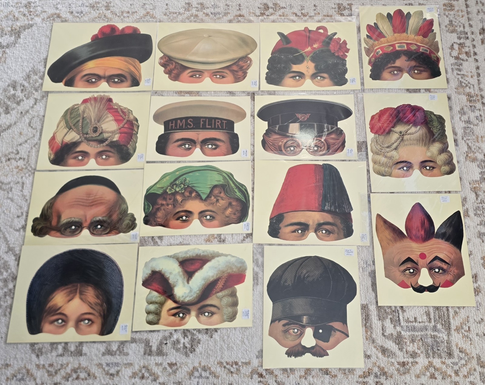 15 New Old Stock Vintage H&P England Madame Tussaud's Victorian Paper Masks Lot