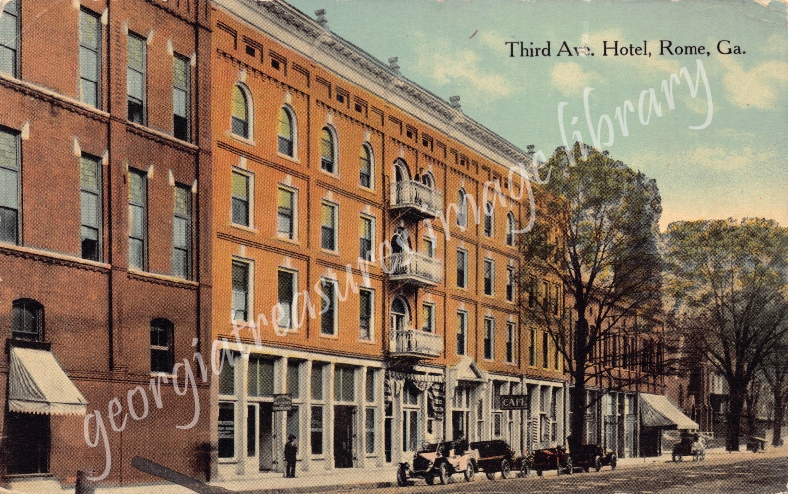 GA~GEORGIA~ROME~THIRD AVENUE HOTEL~EARLY AUTOS~C.1910~MAILED 1923