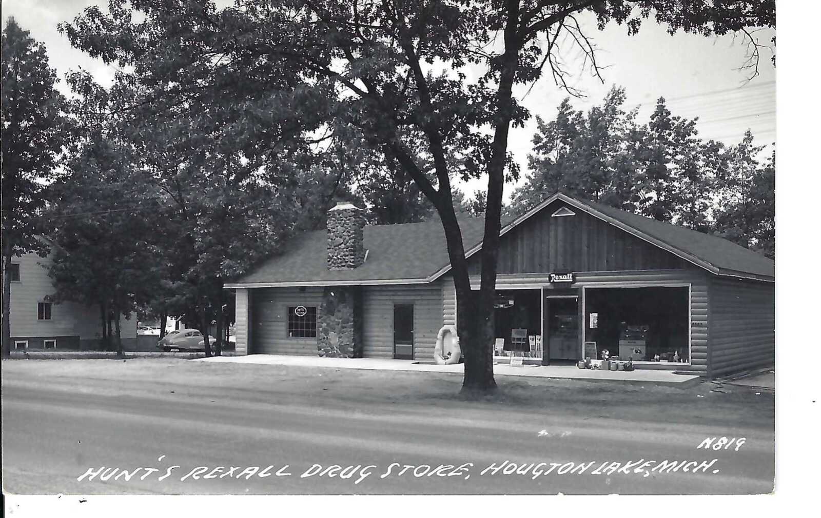 Real Photo Postcard Michigan Houghton Lake Hunt's Rexall Drug Store Ice Cream