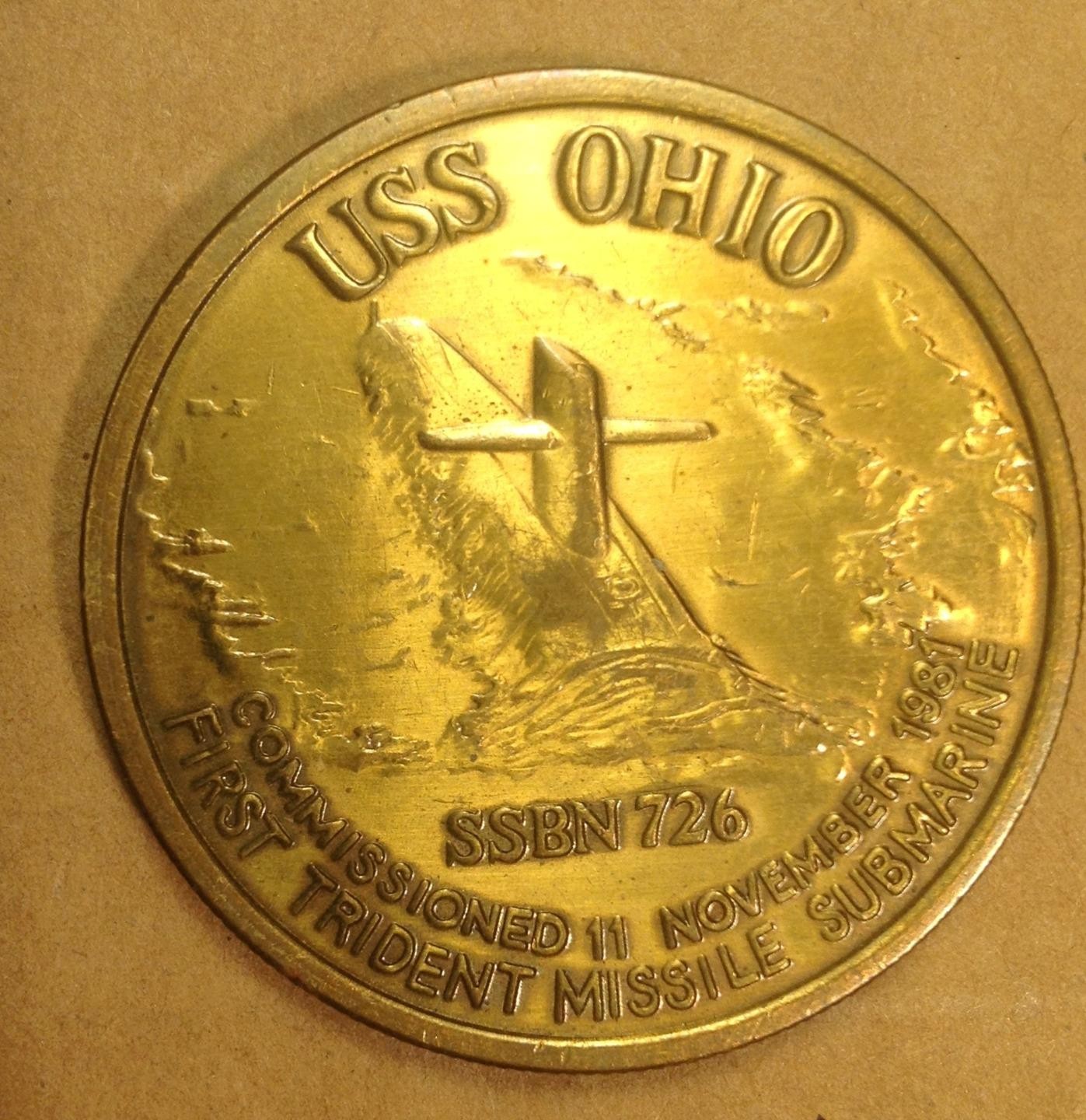 USS Ohio SSBN 726 USN Navy Submarine Service Challenge Coin Commissioning 1981