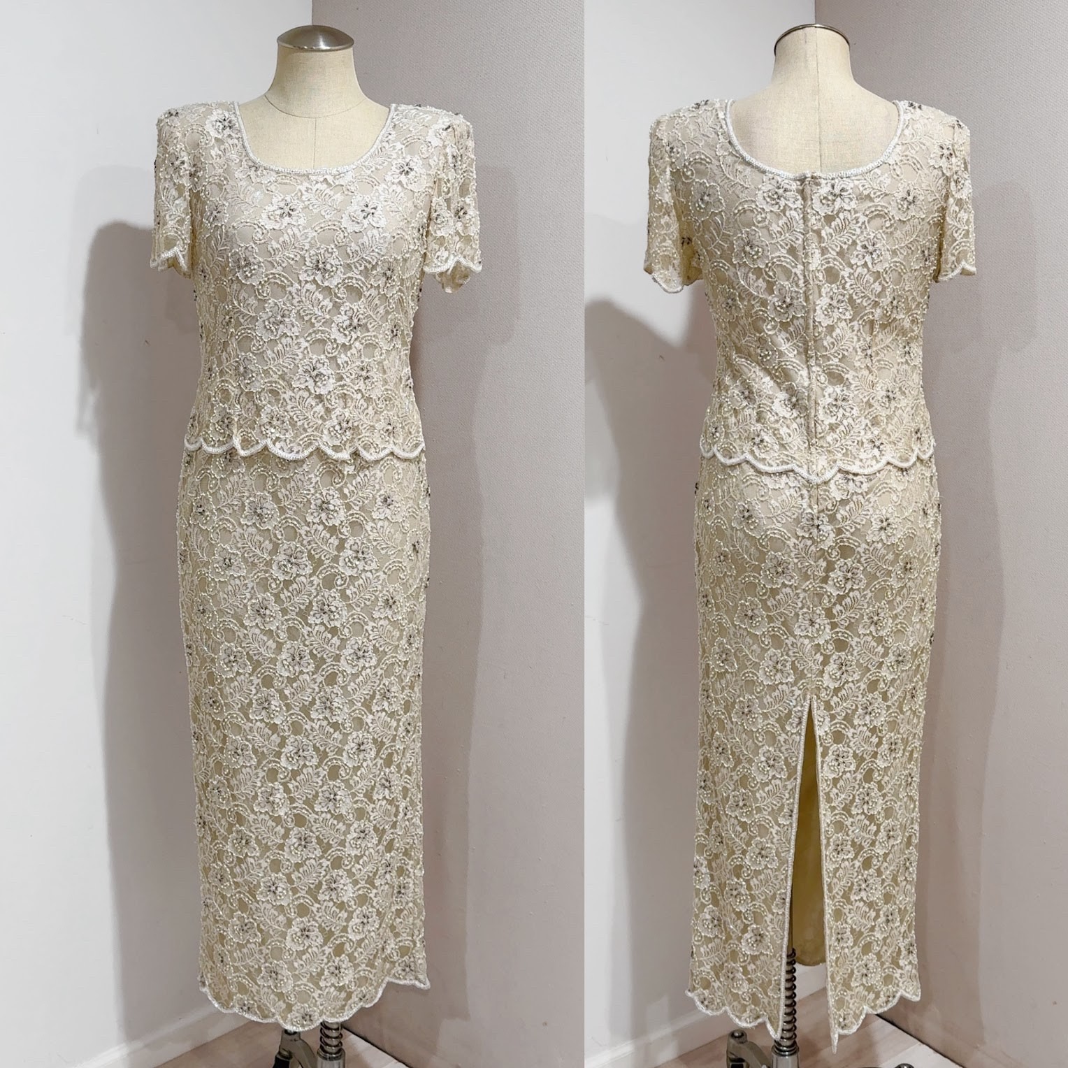 Stenay Women's Vintage 80's Beige Sequin Beaded Formal Gown Dress Size 6P