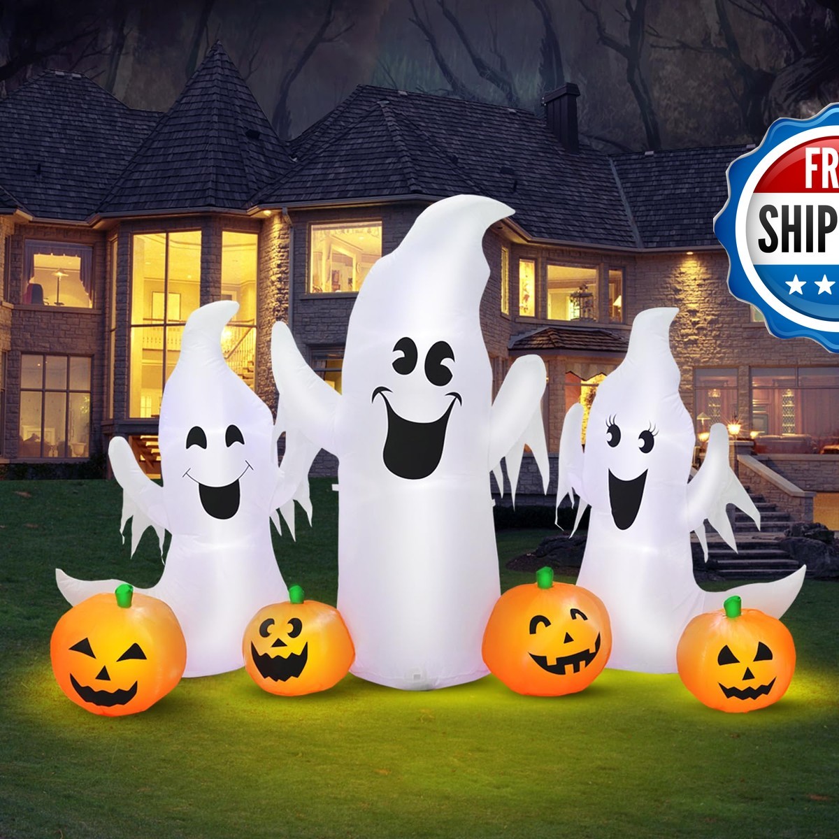 inslife 7FT Halloween Inflatable Ghosts Pumpkins 3 Ghosts LED Lights