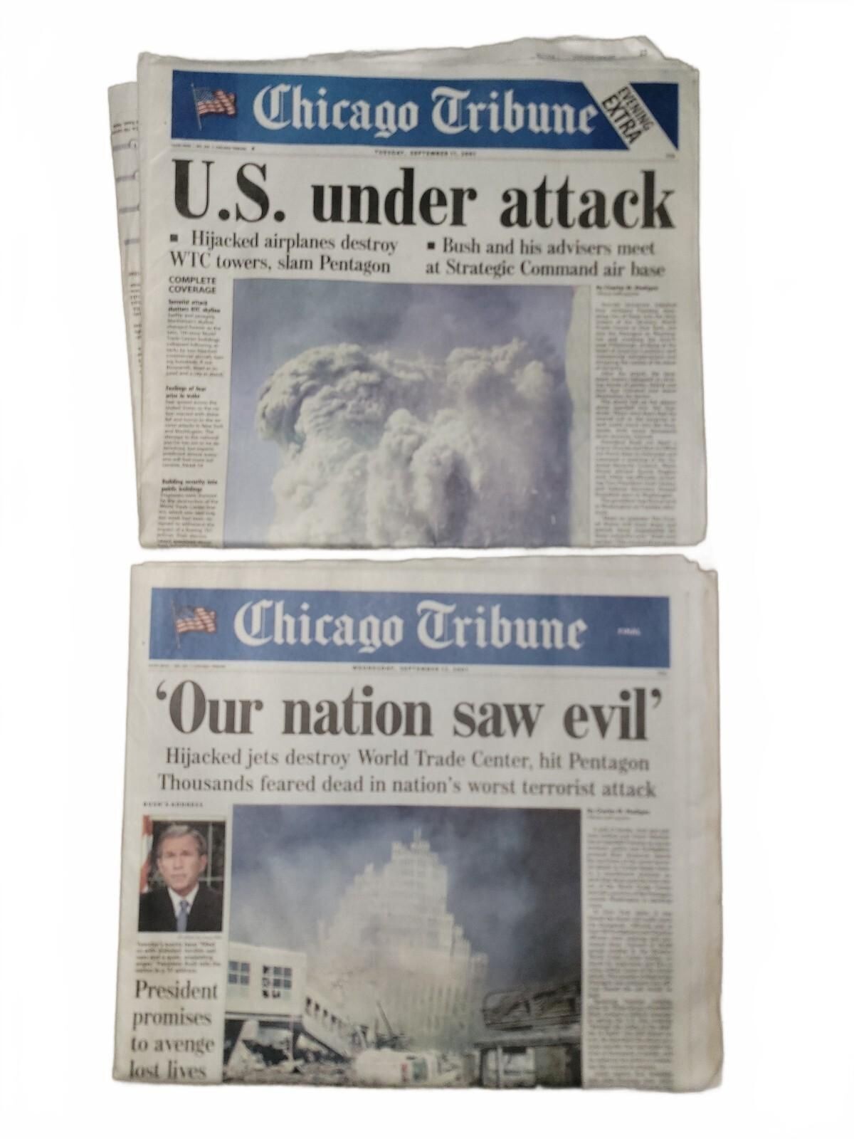 Chicago Tribune Special Edition September 11th & Front Page September 12th 2001