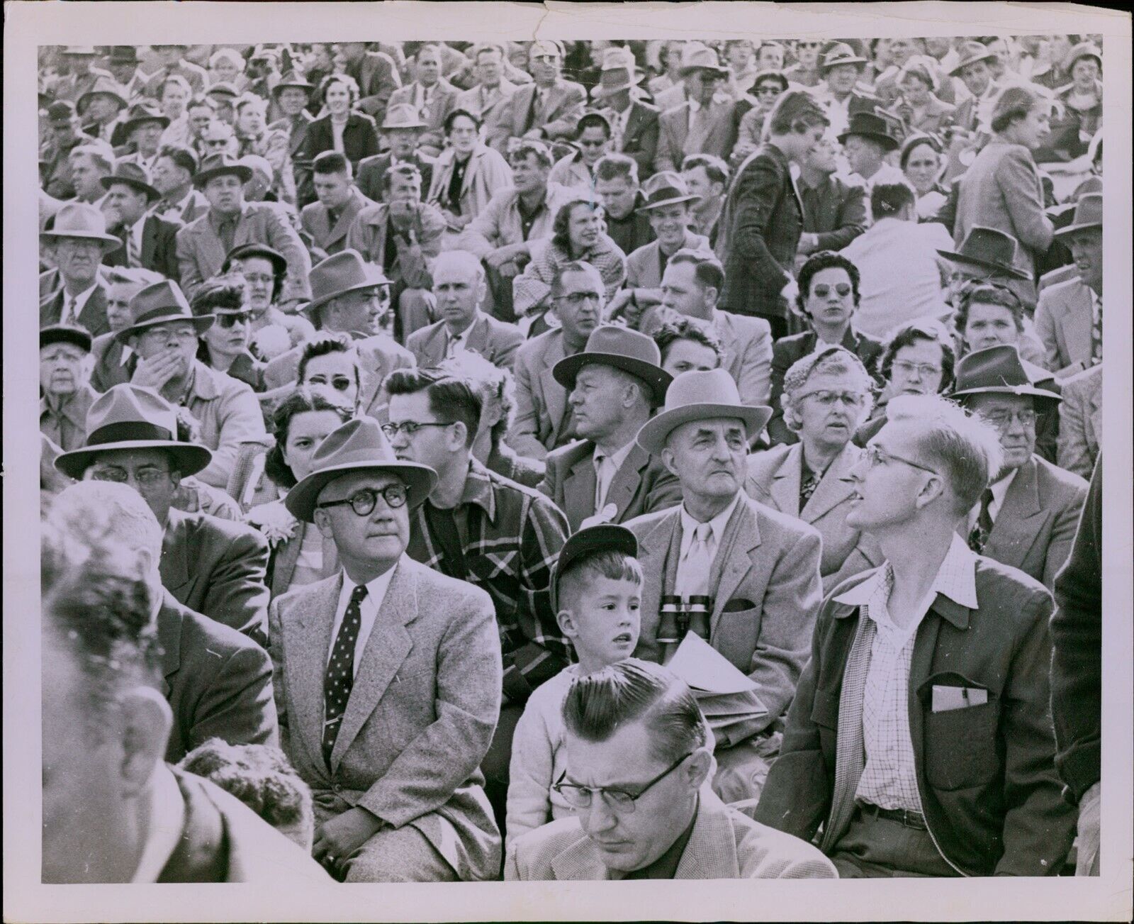 LG857 1953 Original Photo FOOTBALL FANS paCKED IN Stadium Seats Young Boy Men