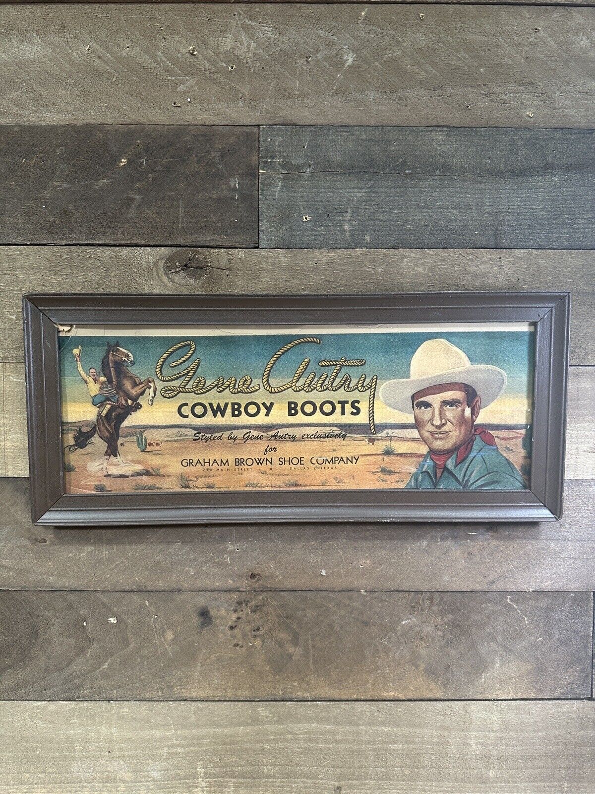 Vintage Gene Autry Cowboy Boots Graham Brown Shoe Dallas Texas Store Ad Framed