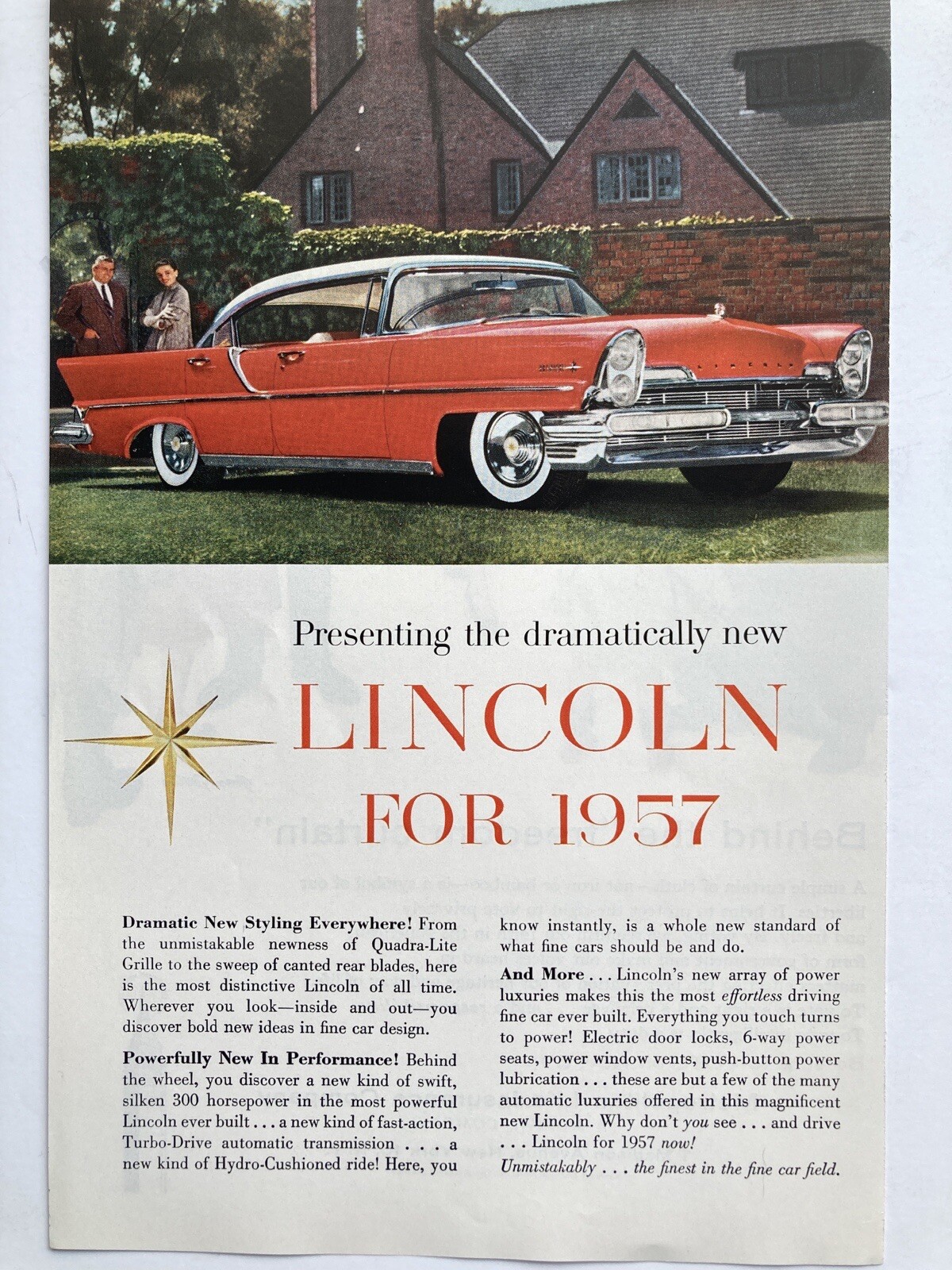 1957 Lincoln Premiere 4 Door Hardtop Print Ad Red