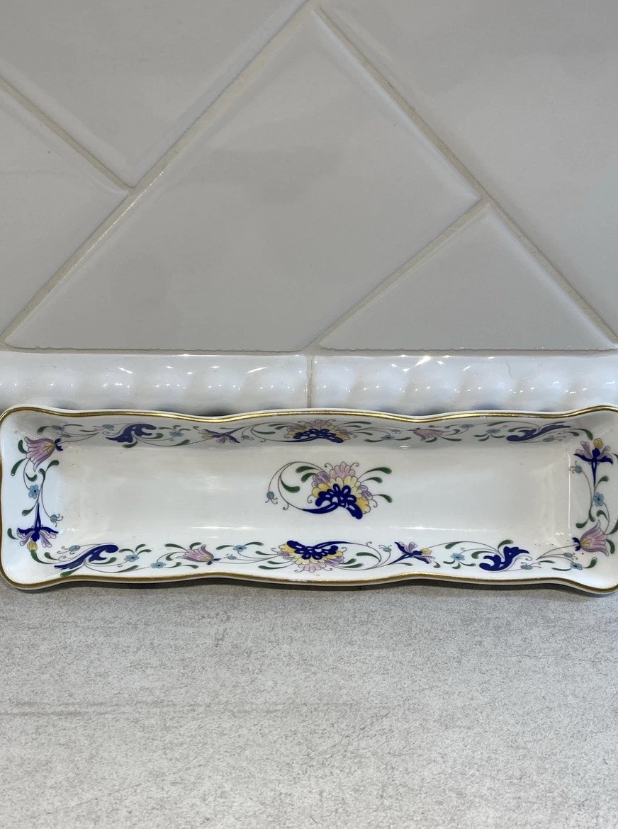 Coalport Bone China Pageant Rectangular Tray Floral Gold Trim England