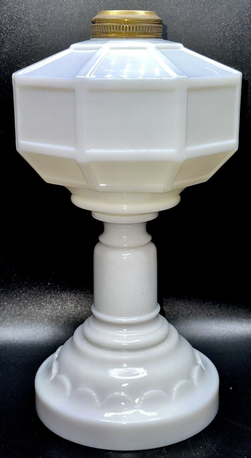 Antique Opaque White Glass Octagonal Kerosene Oil Stand Lamp Unusual Stem & Base