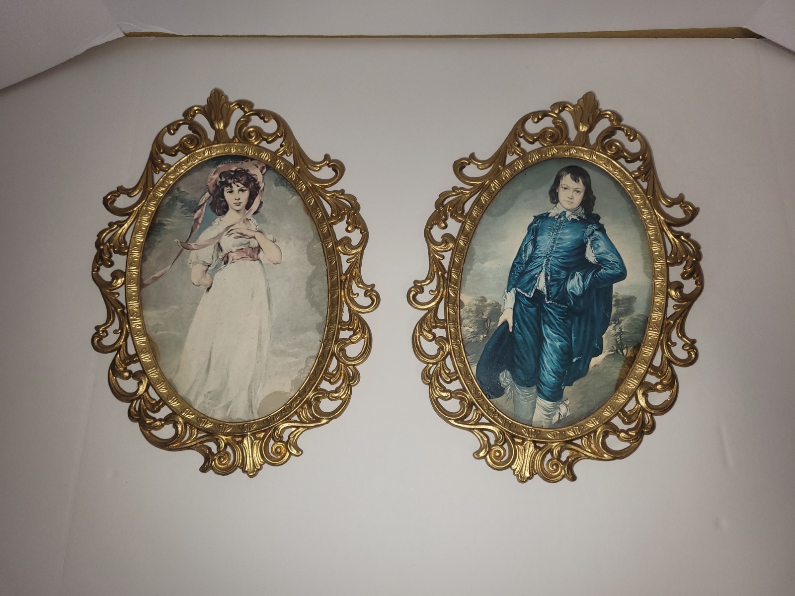 Vintage Pinkie & Blue Boy in metal oval frame, made in Italy, Home Interior