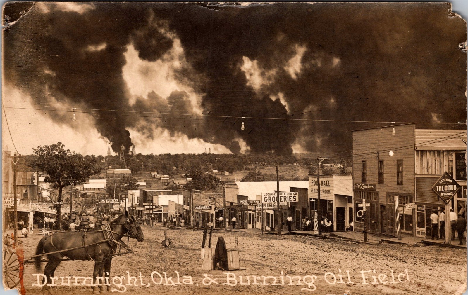 Mint Drumright OK USA RPPC Real Picture Postcard Burning Oil Field